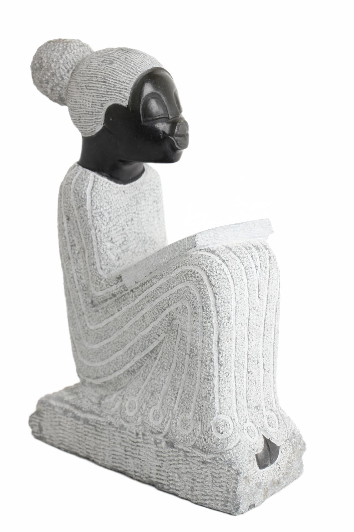 Shona Tribe Springstone Book Reader ~14.6" Tall (New 2026) - Sculpture & Statuary