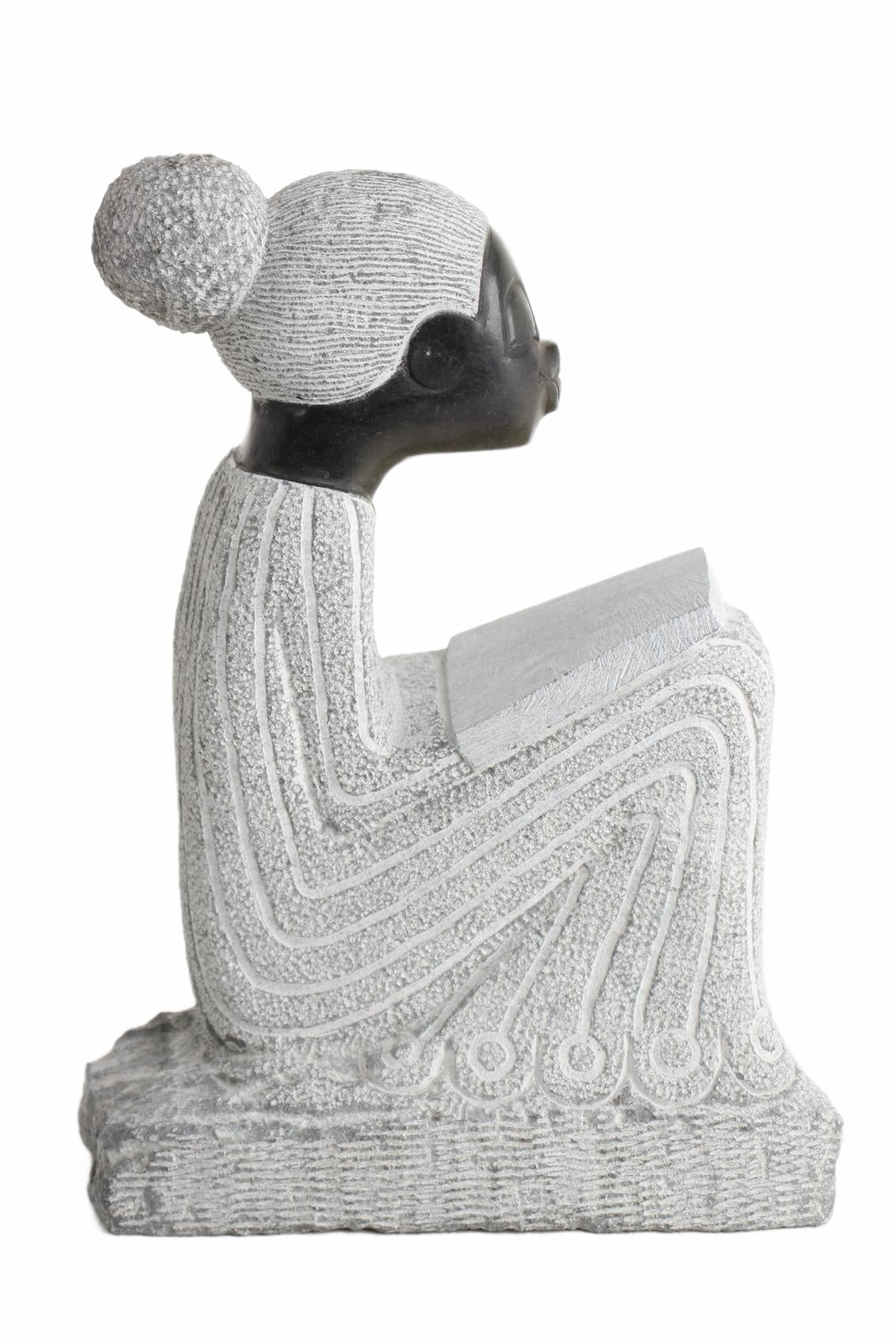 Shona Tribe Springstone Book Reader ~14.6" Tall (New 2026) - Sculpture & Statuary