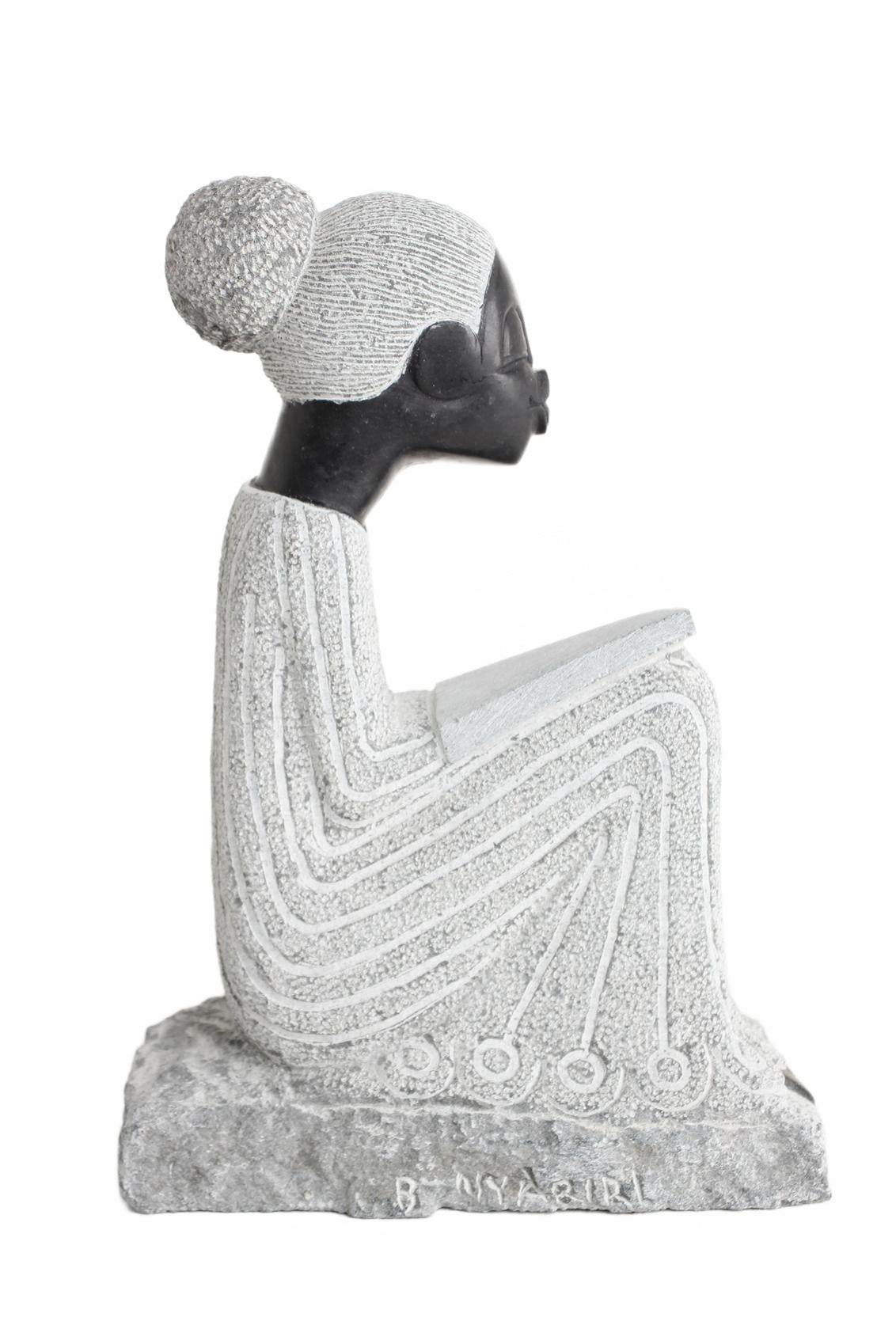 Shona Tribe Springstone Book Reader ~14.6" Tall (New 2026) - Sculpture & Statuary
