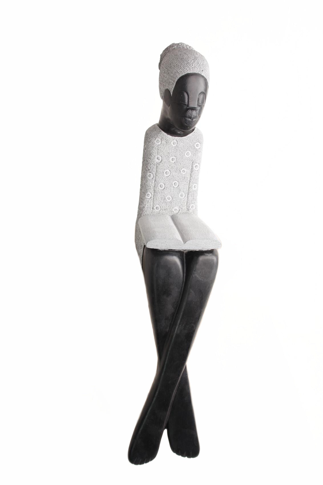Shona Tribe Springstone Book Reader ~35.4" Tall (New 2026) - Sculpture & Statuary