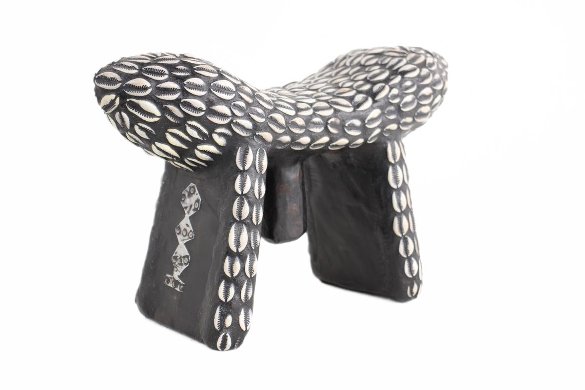 Bamileke Tribe Wooden and Cowrie Stool ~9.1" Tall (New 2026) - Furniture