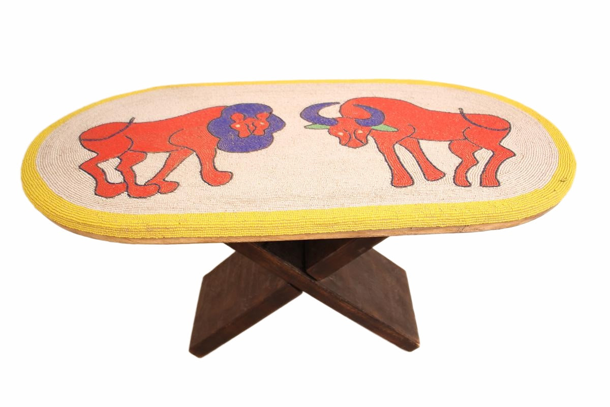 Bamileke Tribe Beaded Crocodile Bench ~44.5" Tall (New 2026) - Furniture