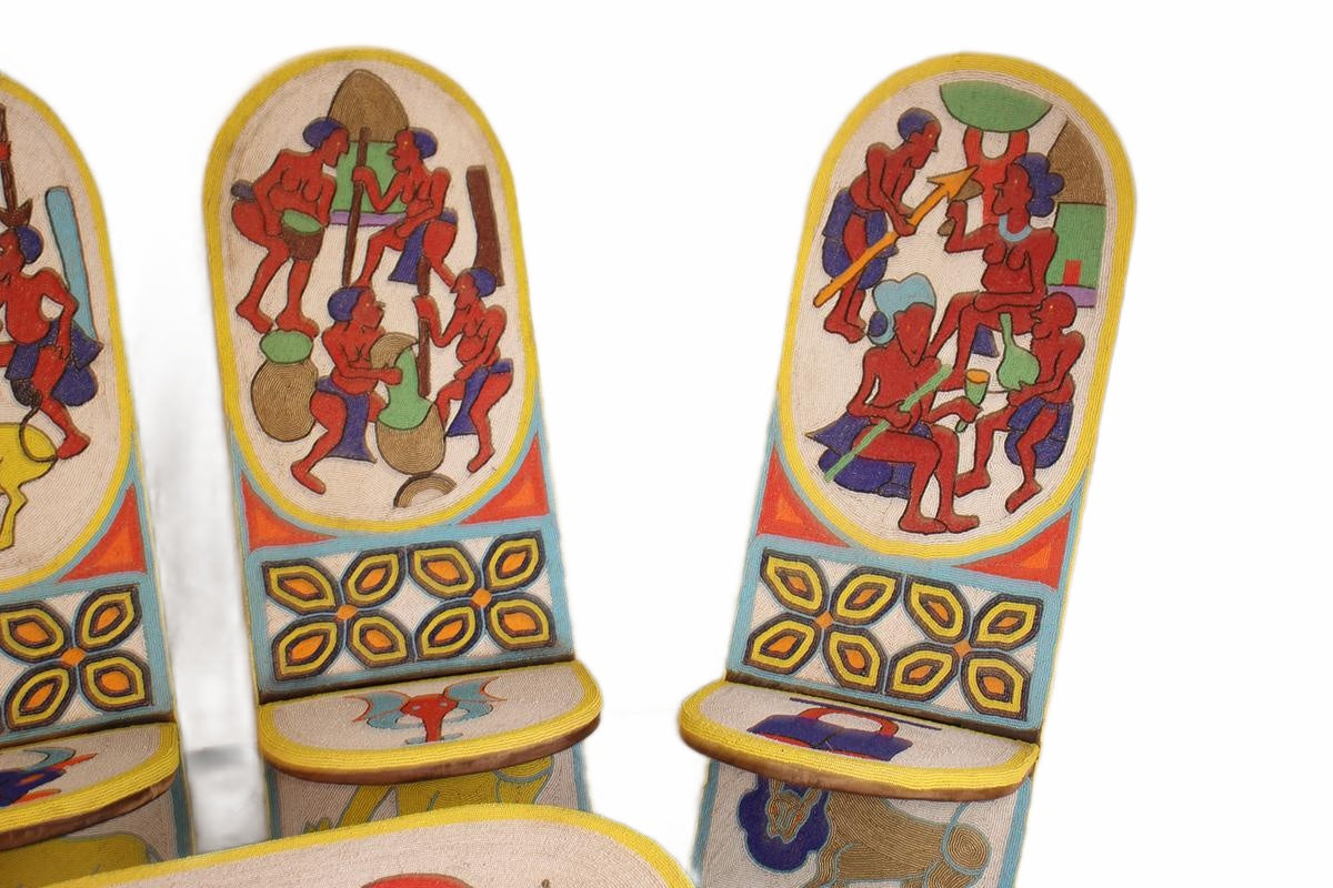 Bamileke Tribe Beaded Crocodile Bench ~44.5" Tall (New 2026) - Furniture
