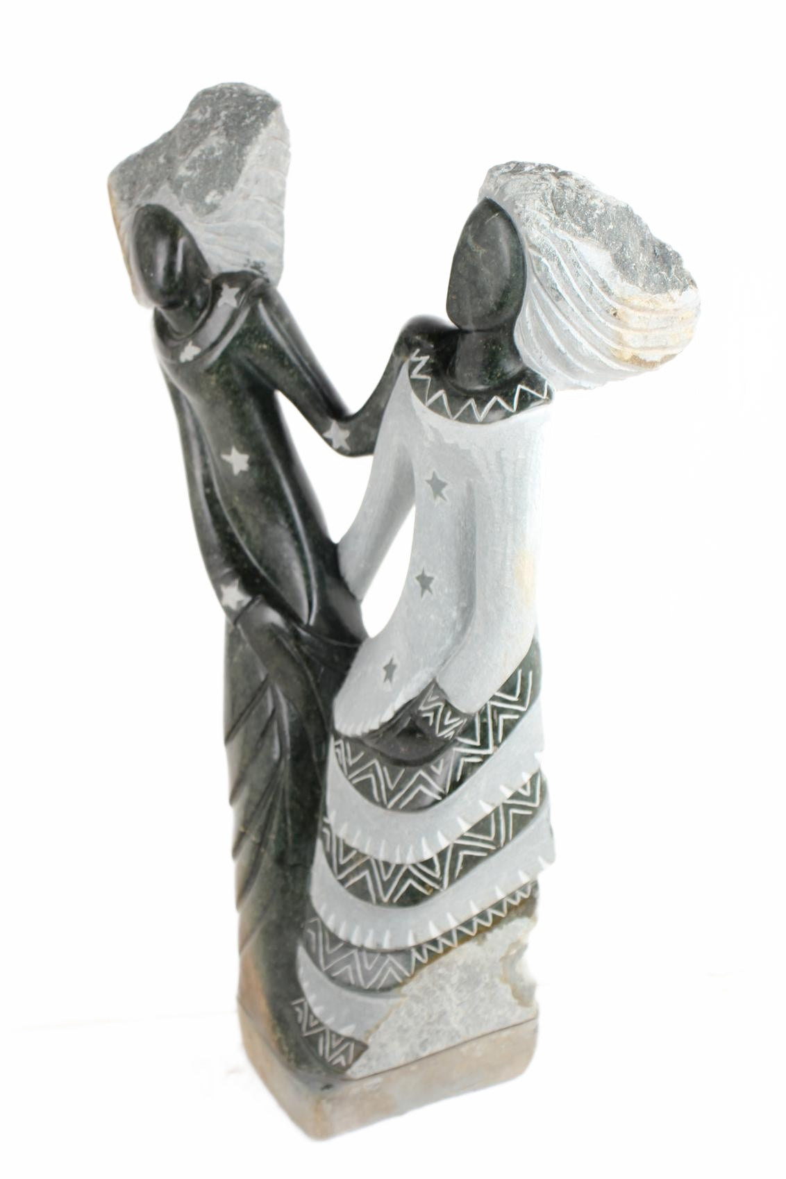 Shona Tribe Opal Stone Sisters ~33.5" Tall (New 2026) - Sculpture & Statuary