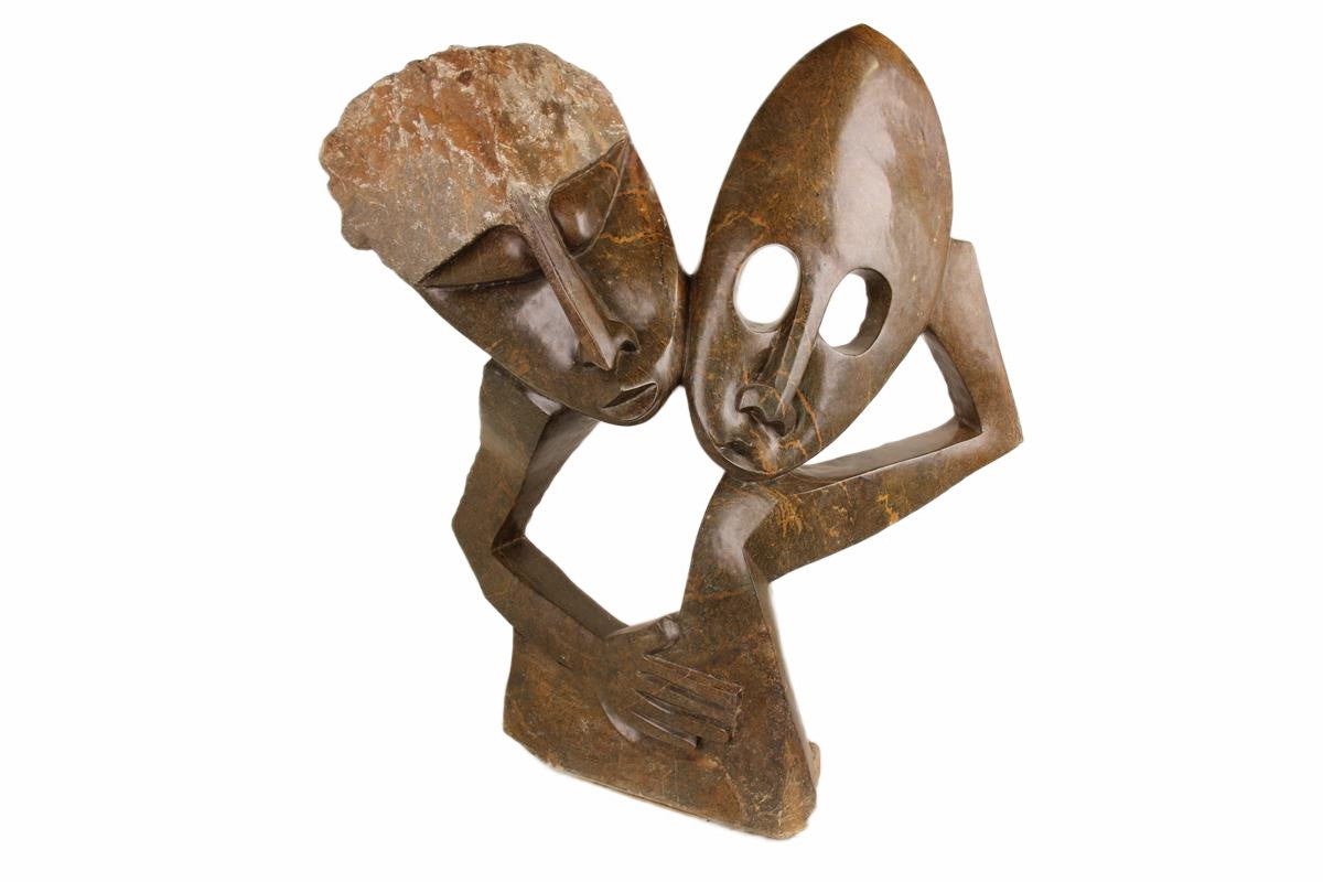 Shona Tribe Serpentine Stone Lovers ~49.2" Tall (New 2026) - Sculpture & Statuary
