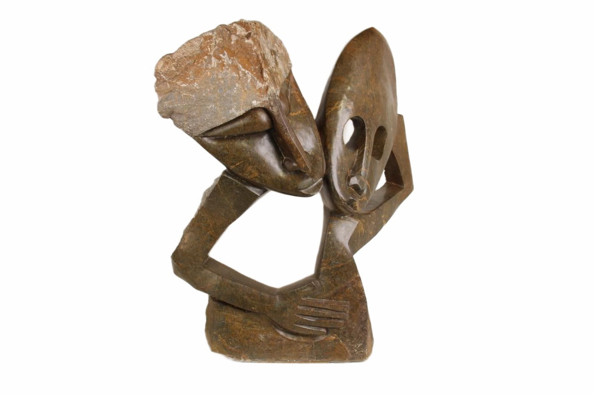 Shona Tribe Serpentine Stone Lovers ~49.2" Tall (New 2026) - Sculpture & Statuary