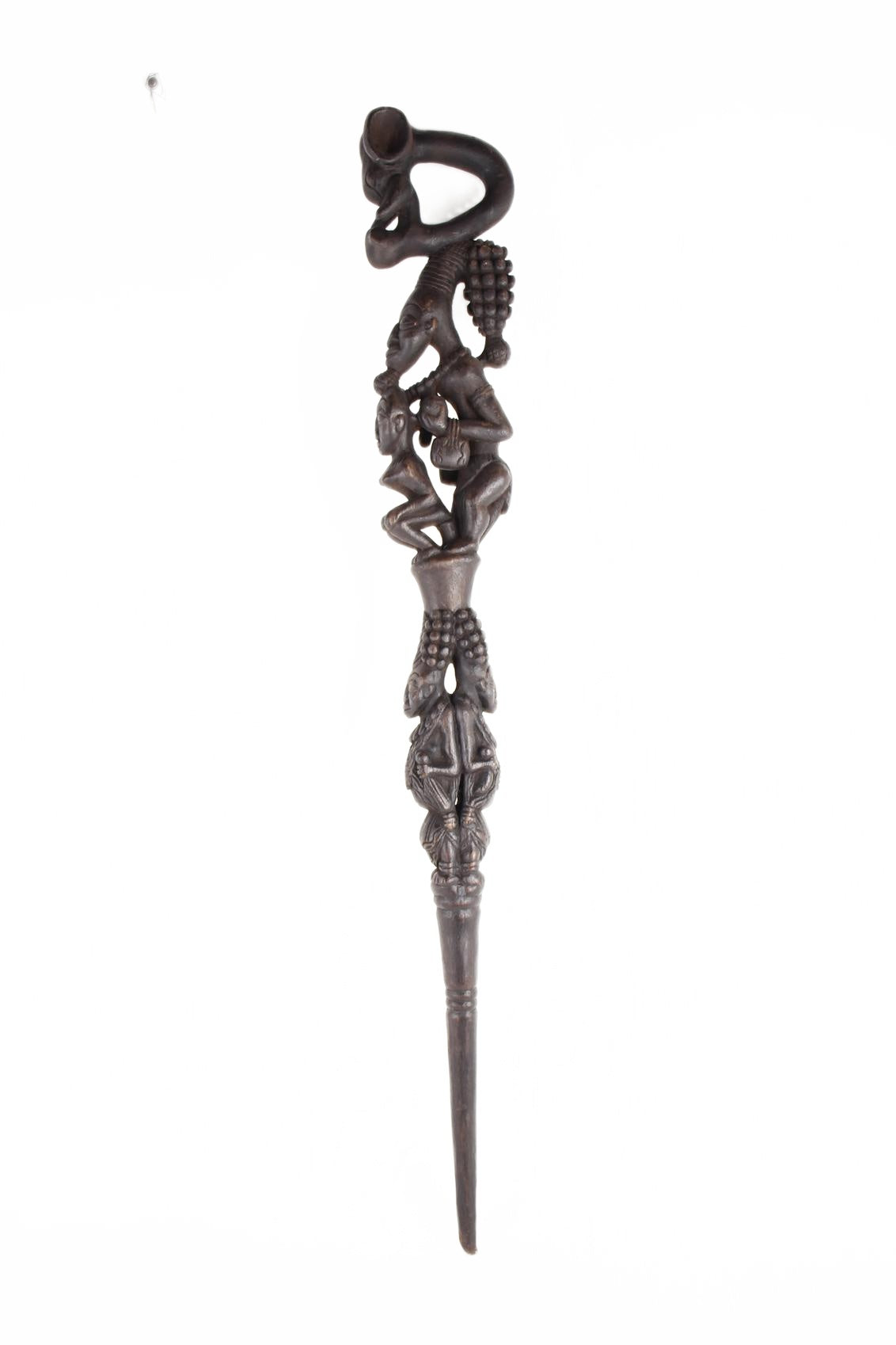 Bamileke Tribe Wooden Walking Stick ~45.3" Tall (New 2026) - Sculpture & Statuary