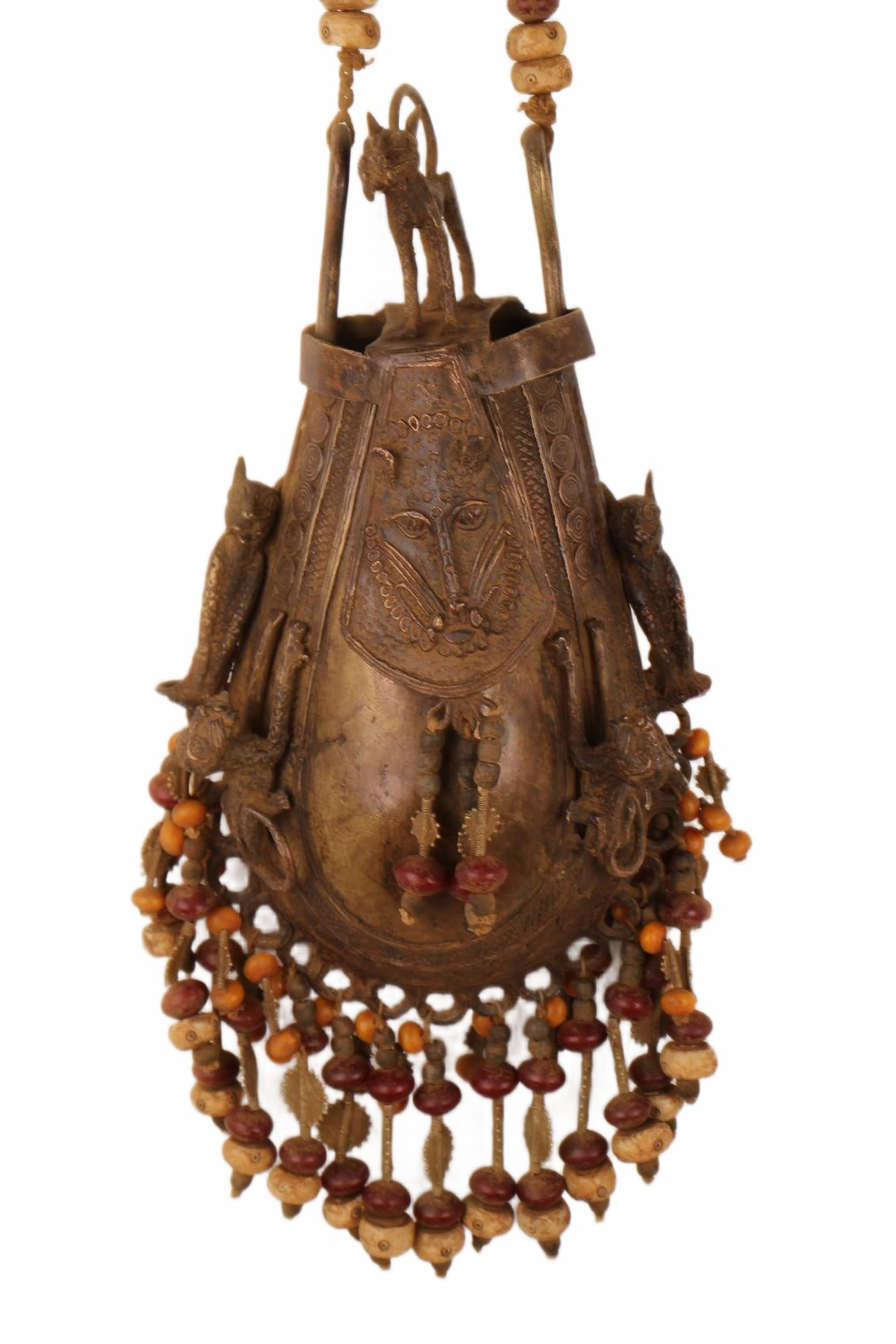 Edo Tribe Benin Bronze Medicine Pouch ~29.5" Tall (New 2026) - Sculpture & Statuary