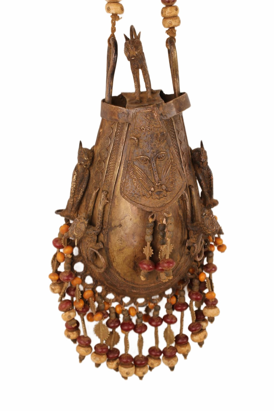 Edo Tribe Benin Bronze Medicine Pouch ~29.5" Tall (New 2026) - Sculpture & Statuary