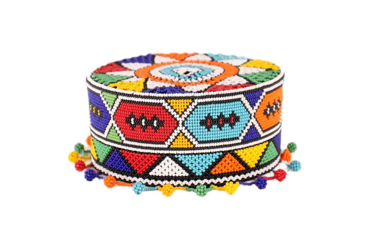 Ndebele Tribe Beaded Fez ~4.7" Tall (New 2026) - Textiles & Apparel