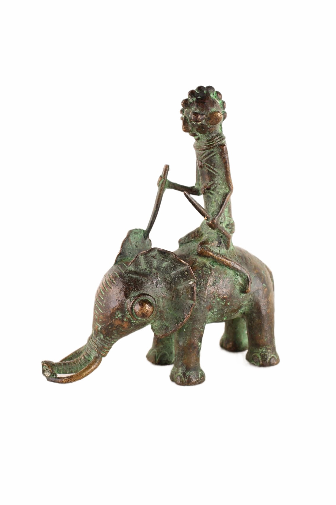 Sao/Kotoko Tribe Bronze Elephant Rider ~9.8" Tall (New 2026) - Sculpture & Statuary