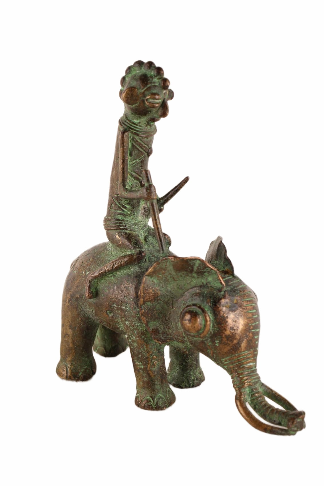 Sao/Kotoko Tribe Bronze Elephant Rider ~9.8" Tall (New 2026) - Sculpture & Statuary
