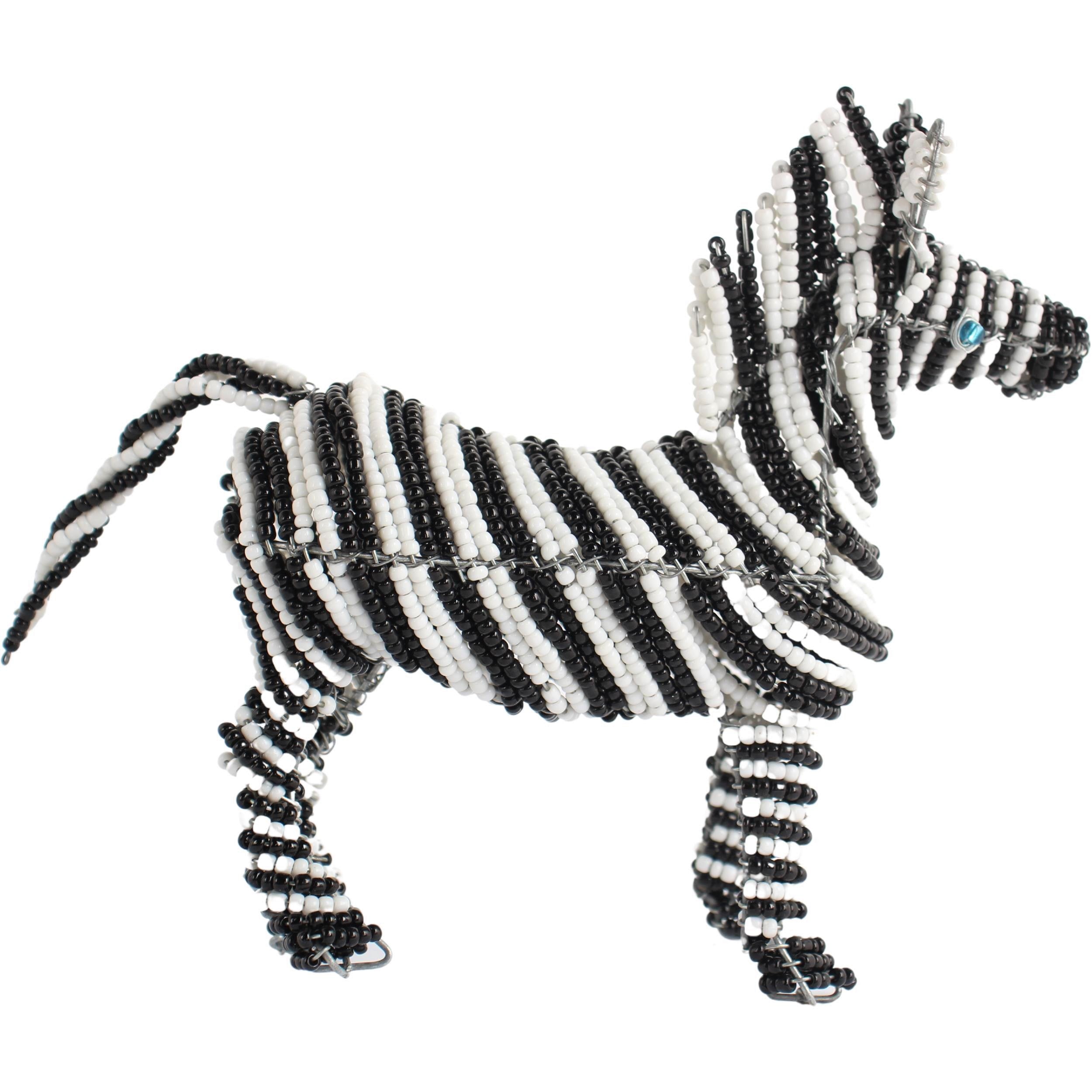 Shona Tribe Wire and Beaded Animals - Zebra ~5.9" Tall