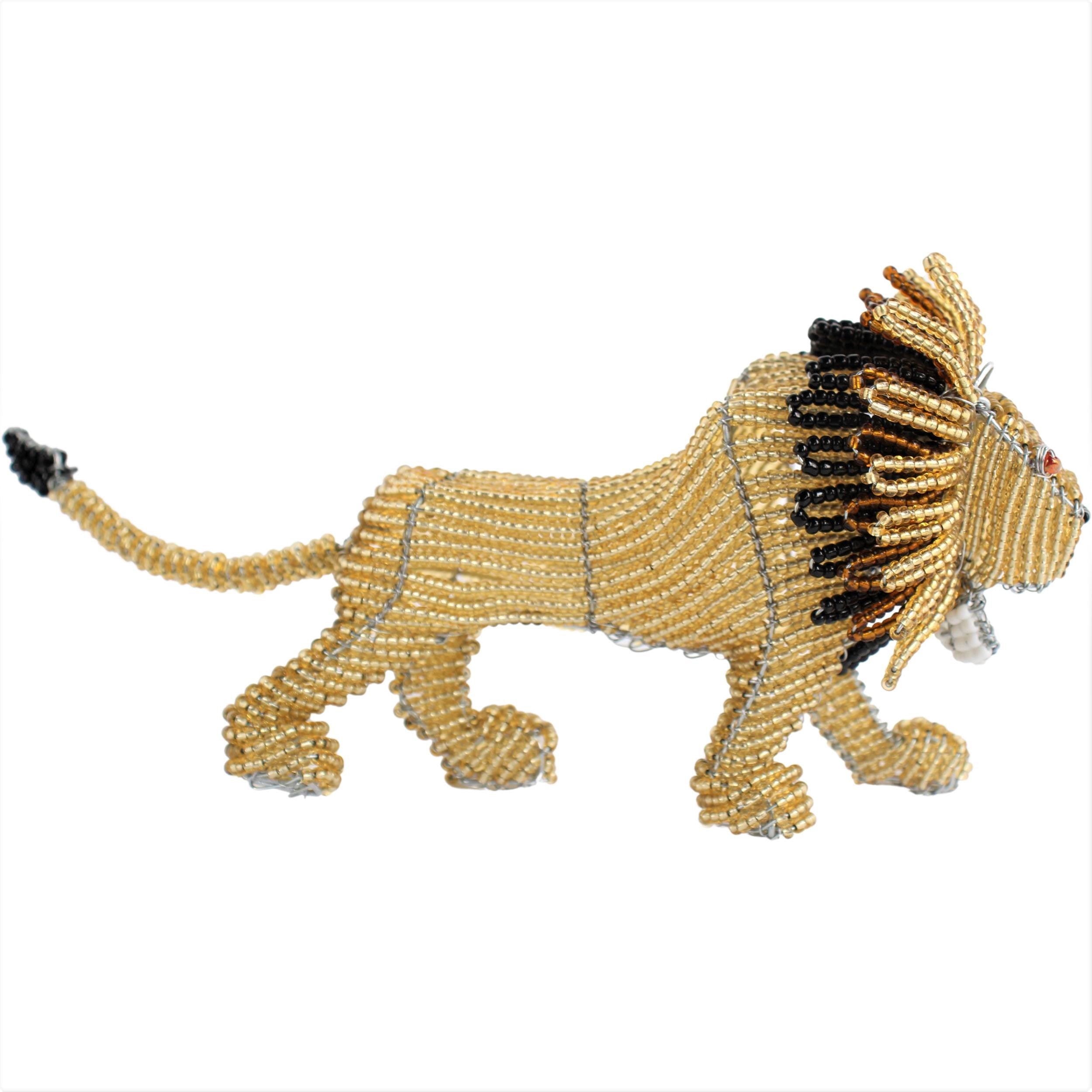 Shona Tribe Wire and Beaded Animals - Lion ~4.3" Tall