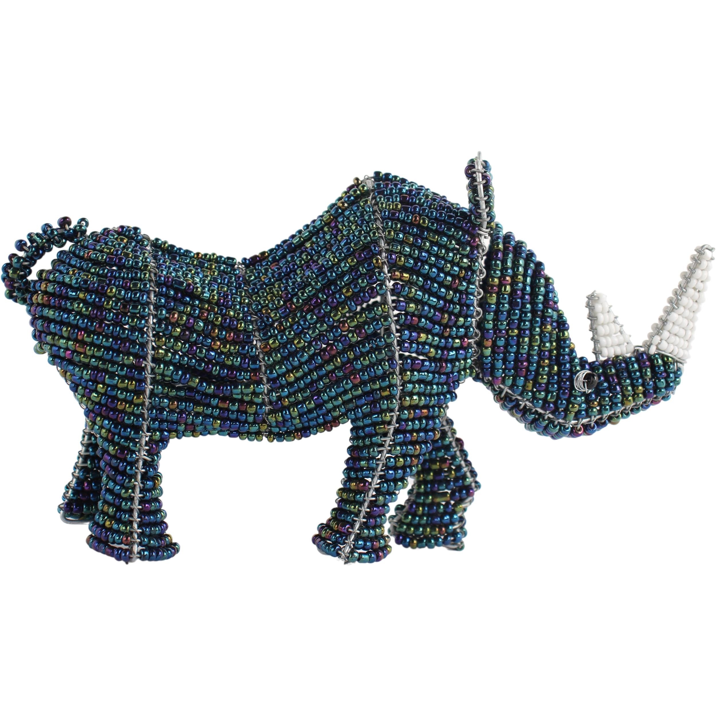 Shona Tribe Wire and Beaded Animals - Rhino ~4.3" Tall