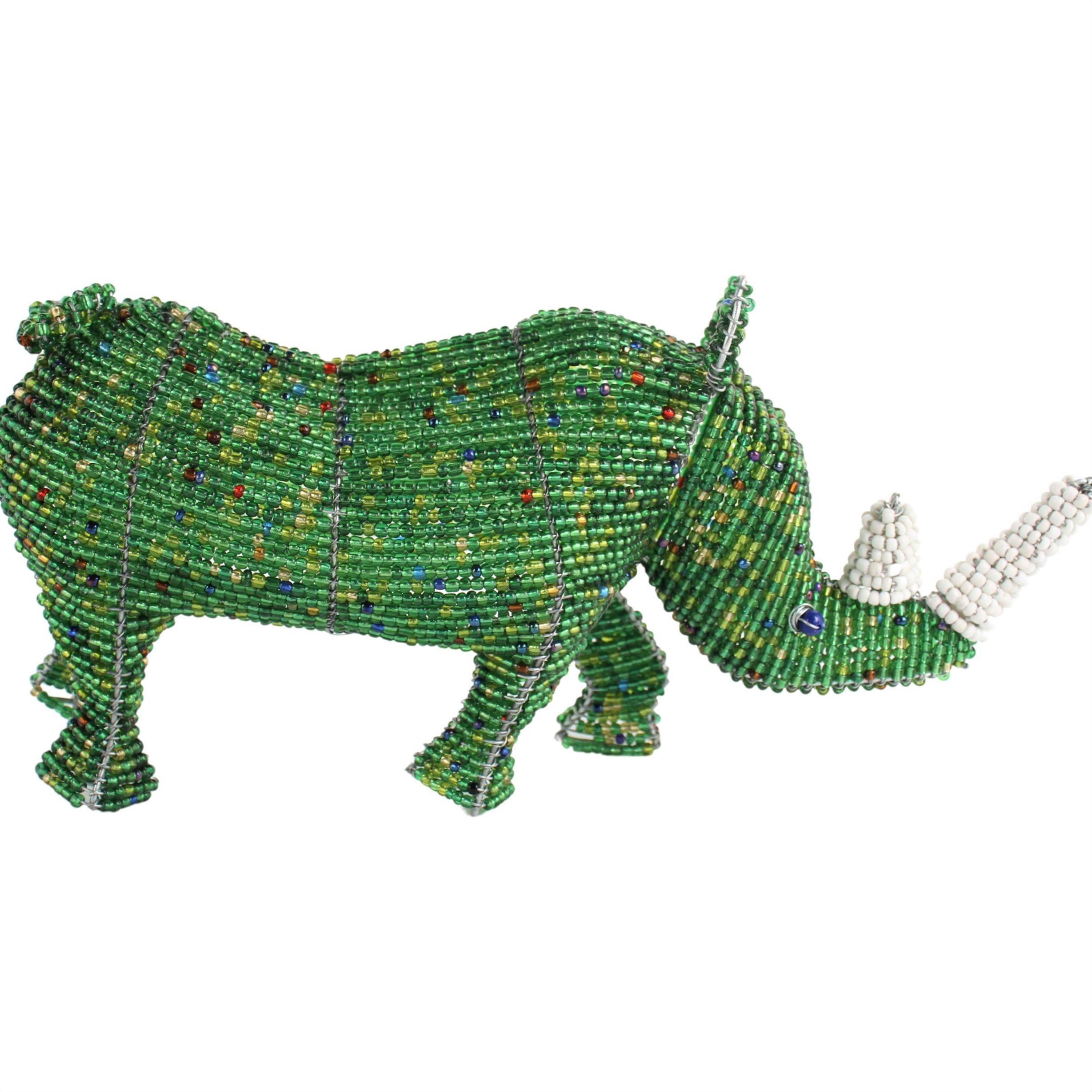 Shona Tribe Wire and Beaded Animals - Rhino ~7.1" Tall