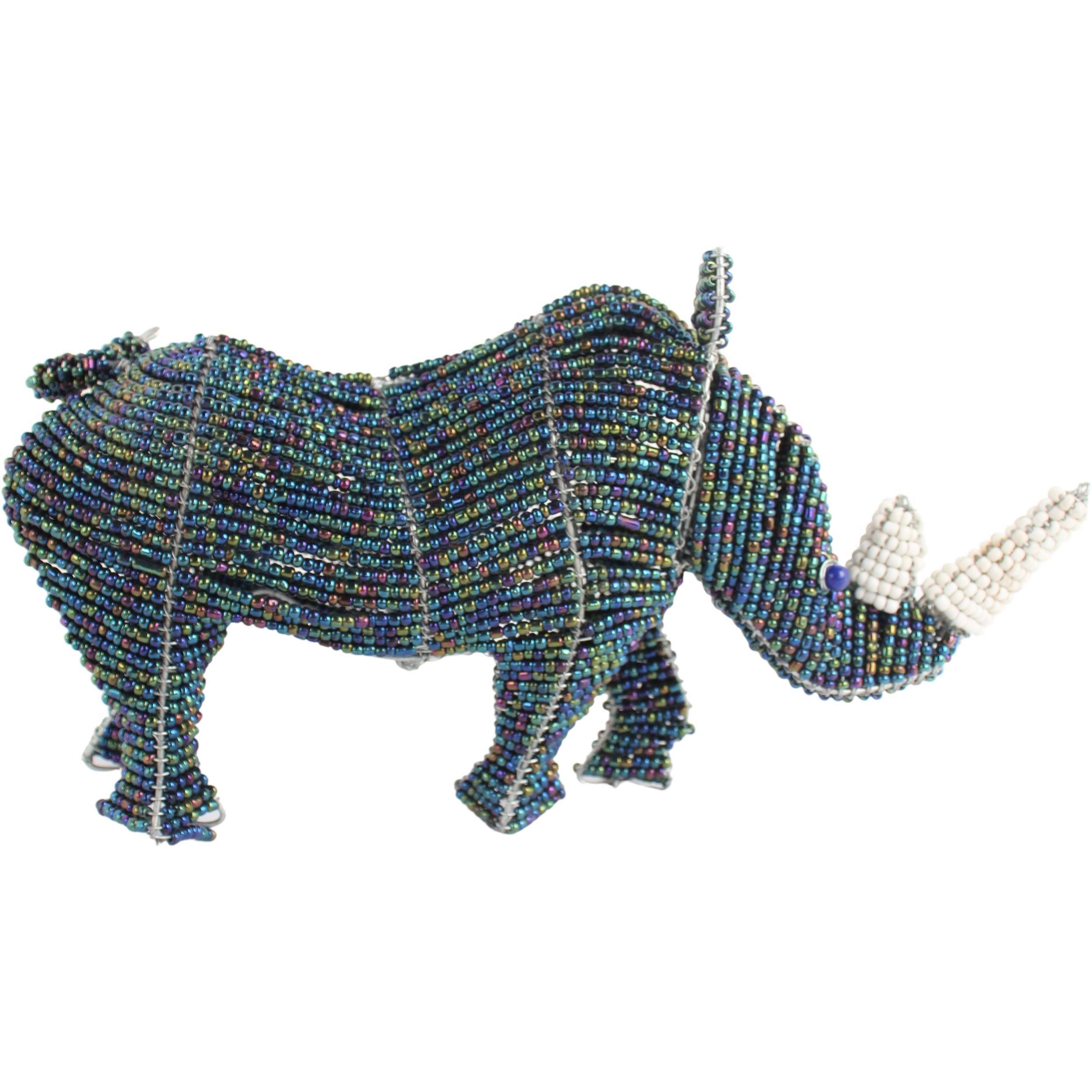 Shona Tribe Wire and Beaded Animals - Rhino ~7.1" Tall