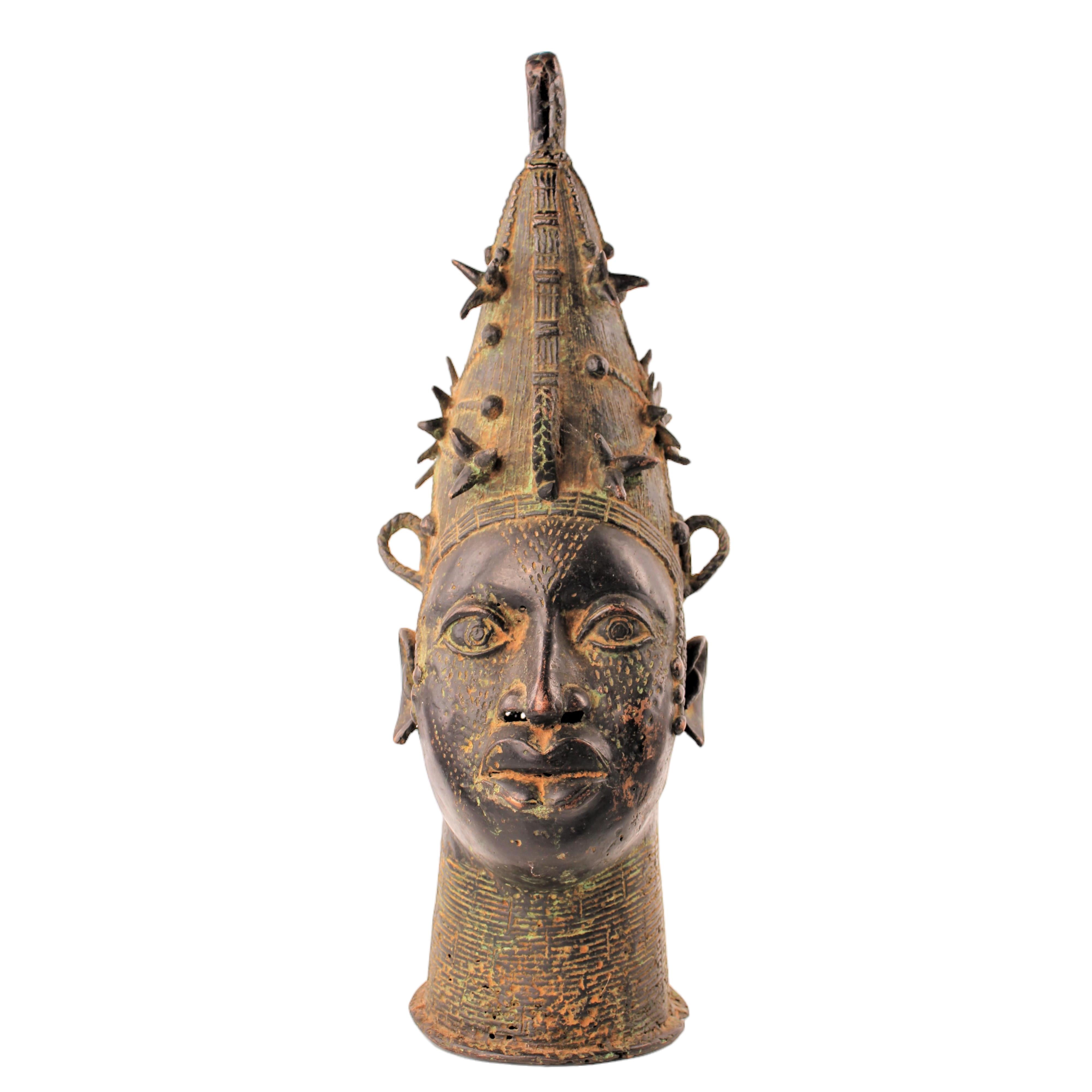 Edo Tribe Benin Bronze Heads ~20.5" Tall
