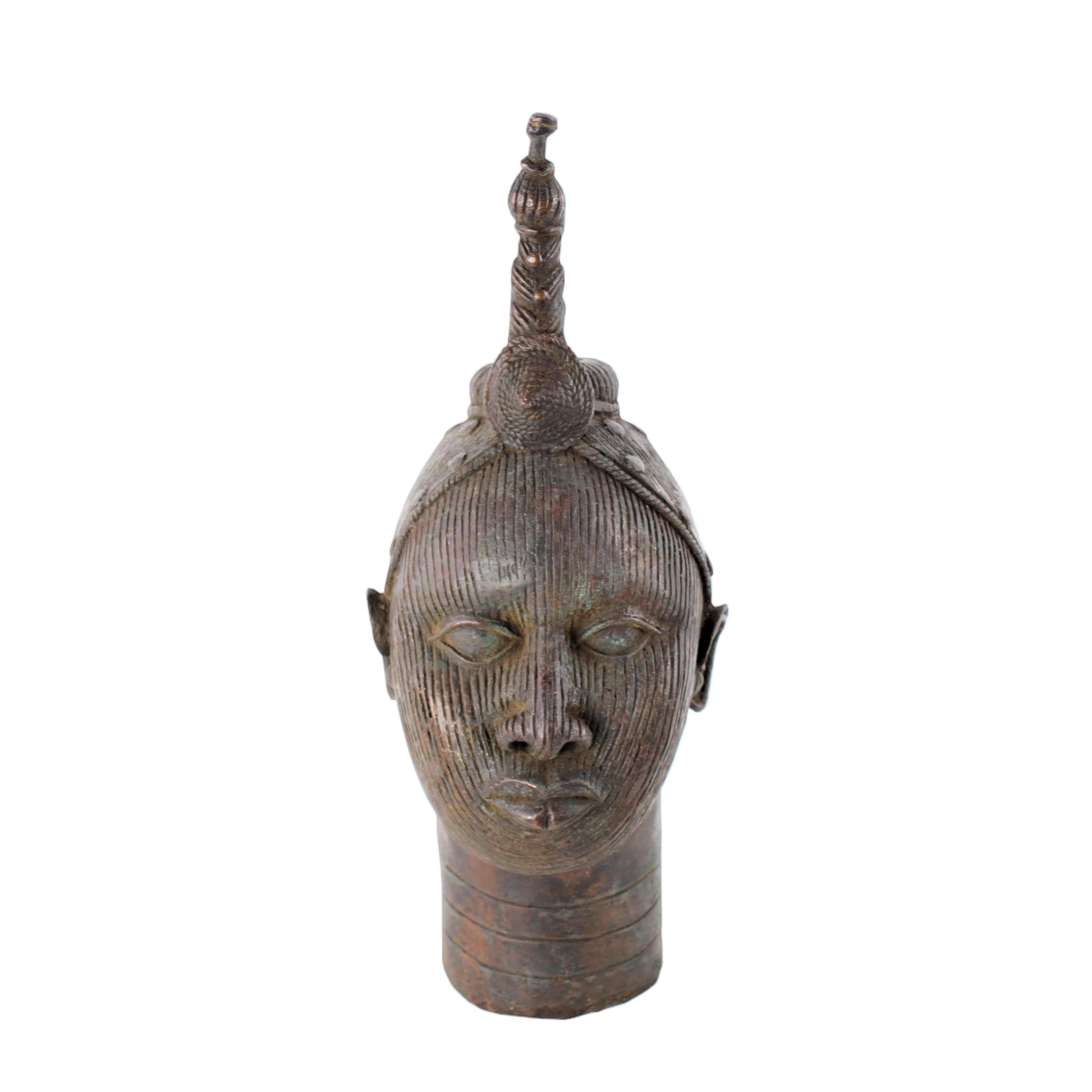 Yoruba Tribe Ife Bronze Head Sculpture ~15.0" Tall