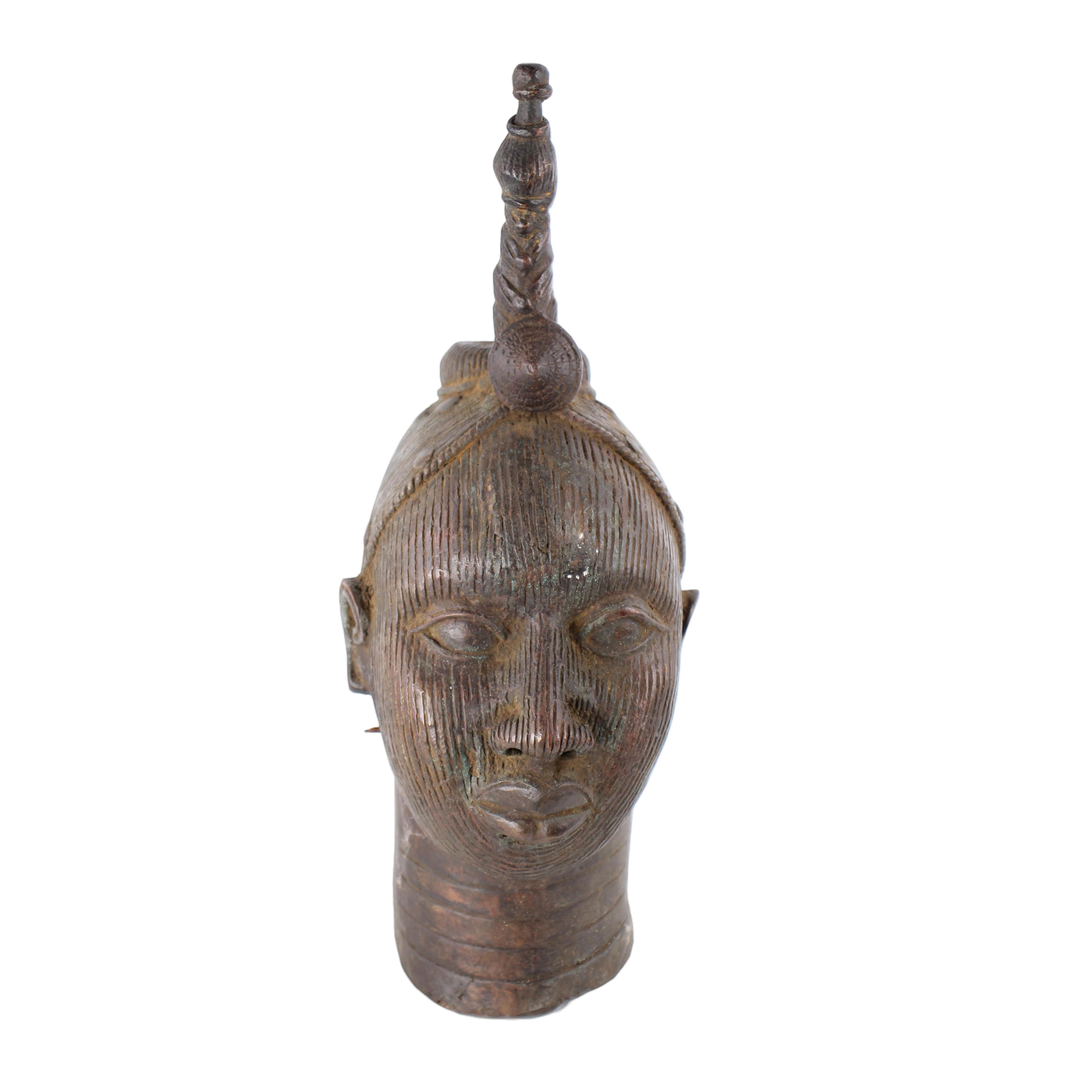 Yoruba Tribe Ife Bronze Head Sculpture ~15.0" Tall - Heads