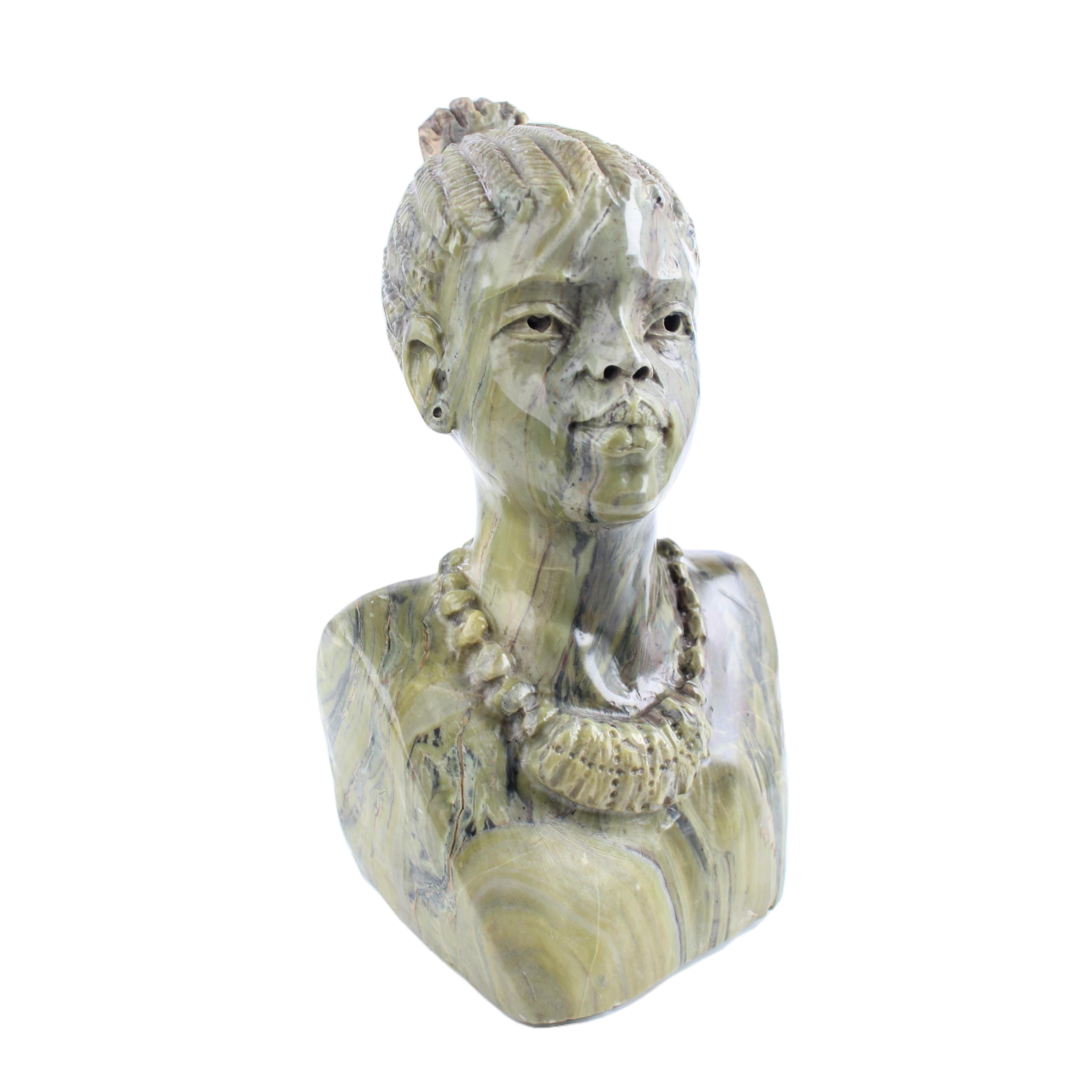 Shona Tribe Verdite Stone Busts ~11.4" Tall