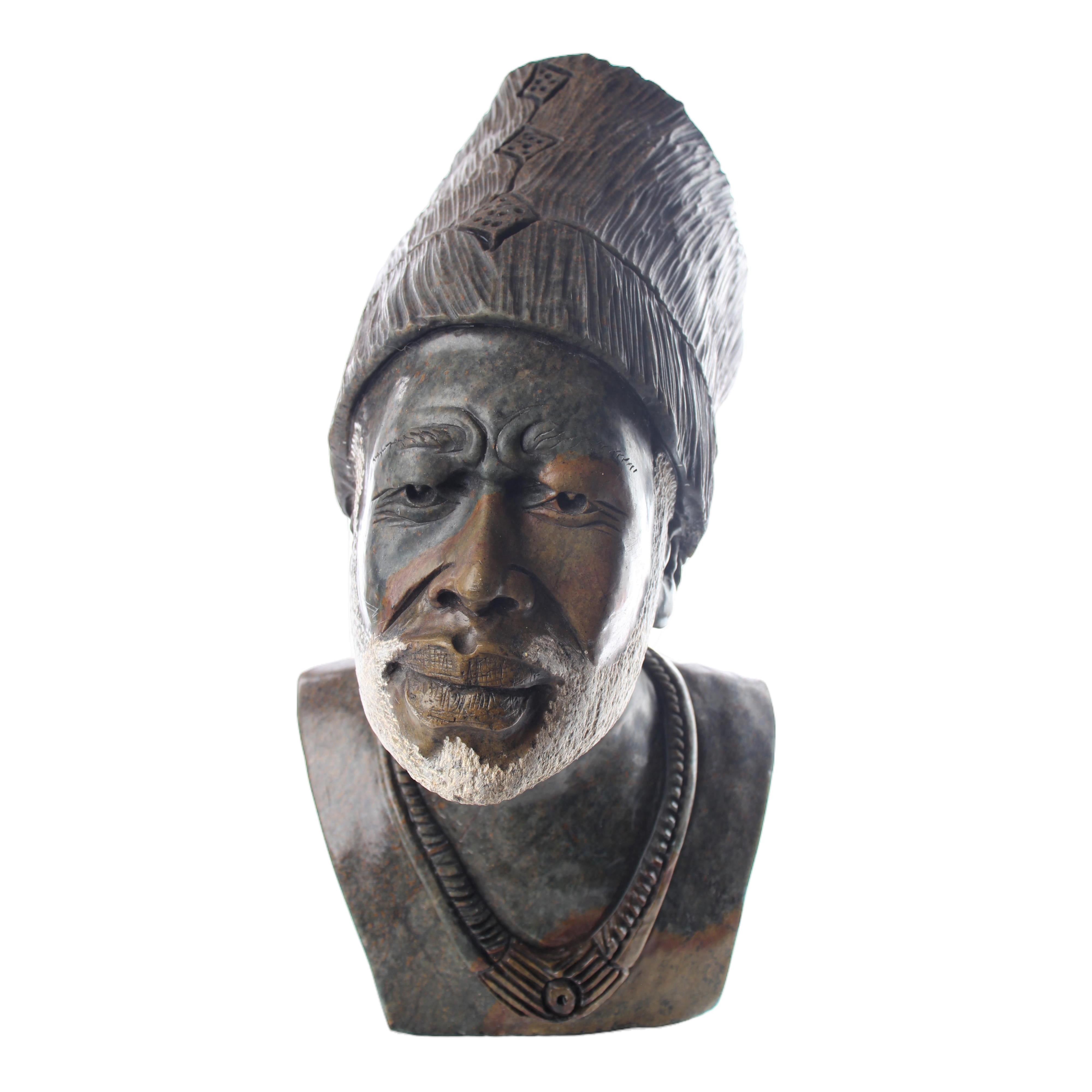 Shona Tribe Serpentine Stone Busts ~17.3" Tall - Busts