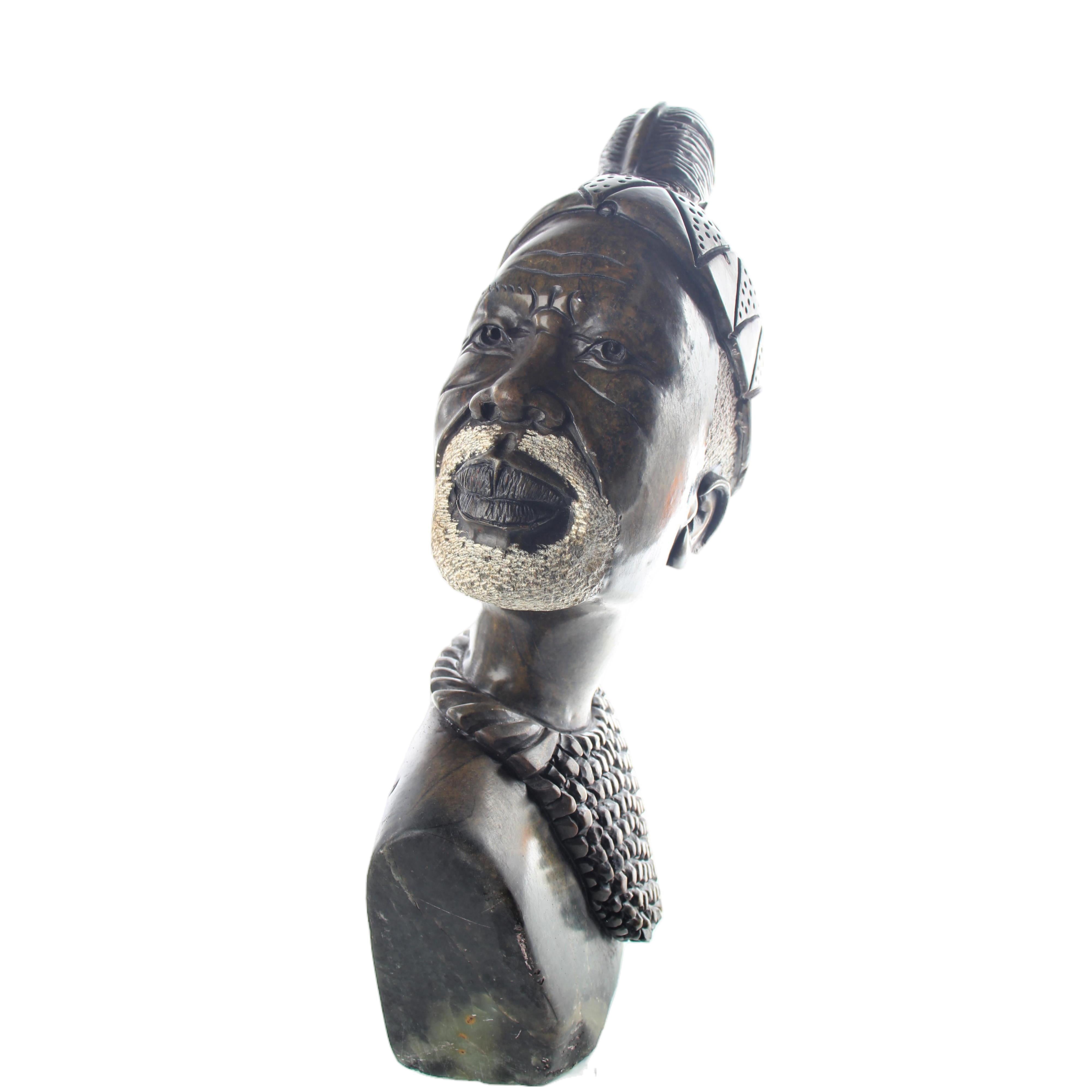 Shona Tribe Serpentine Stone Busts ~16.5" Tall - Sculpture & Statuary