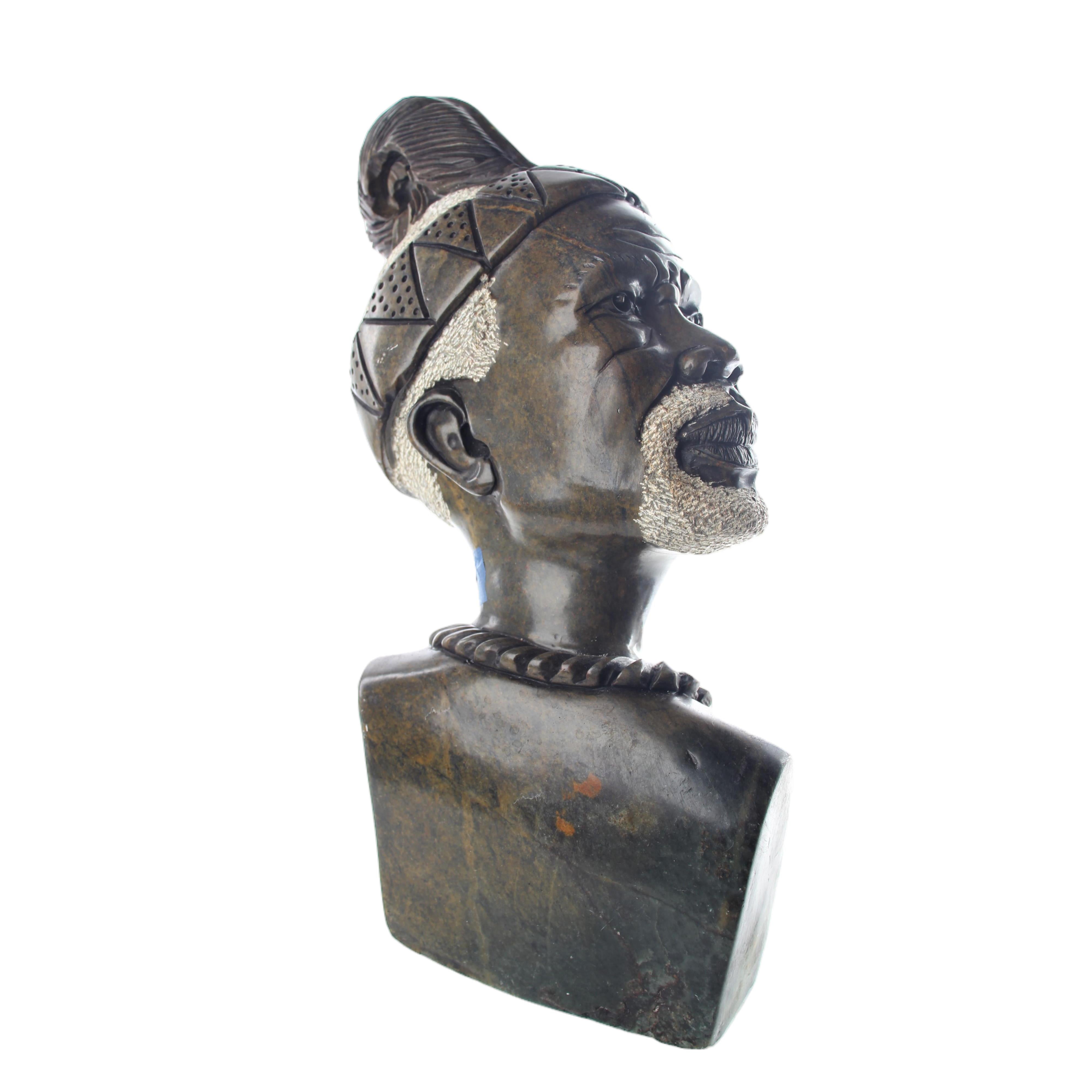 Shona Tribe Serpentine Stone Busts ~16.5" Tall - Sculpture & Statuary