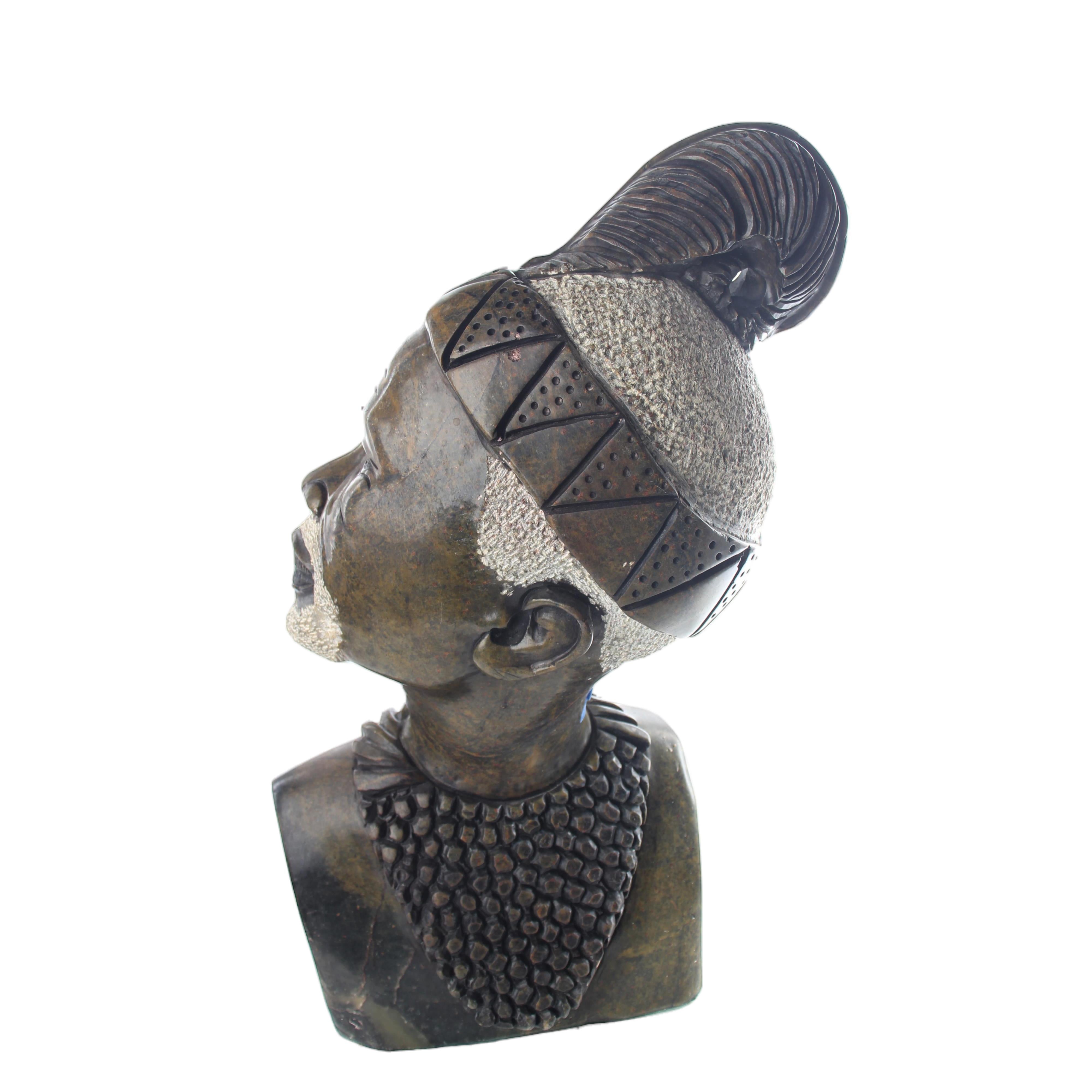 Shona Tribe Serpentine Stone Busts ~16.5" Tall - Sculpture & Statuary