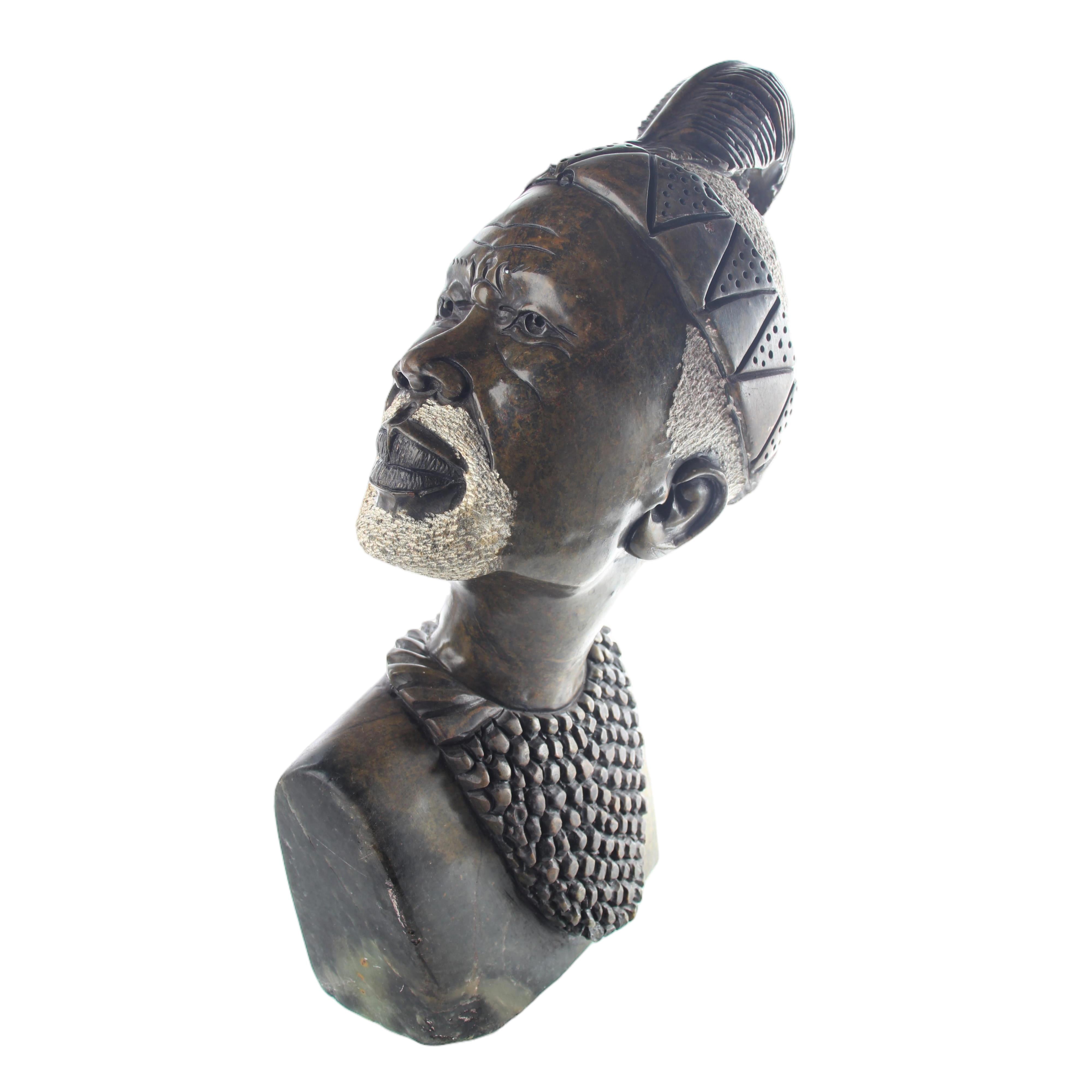 Shona Tribe Serpentine Stone Busts ~16.5" Tall - Sculpture & Statuary