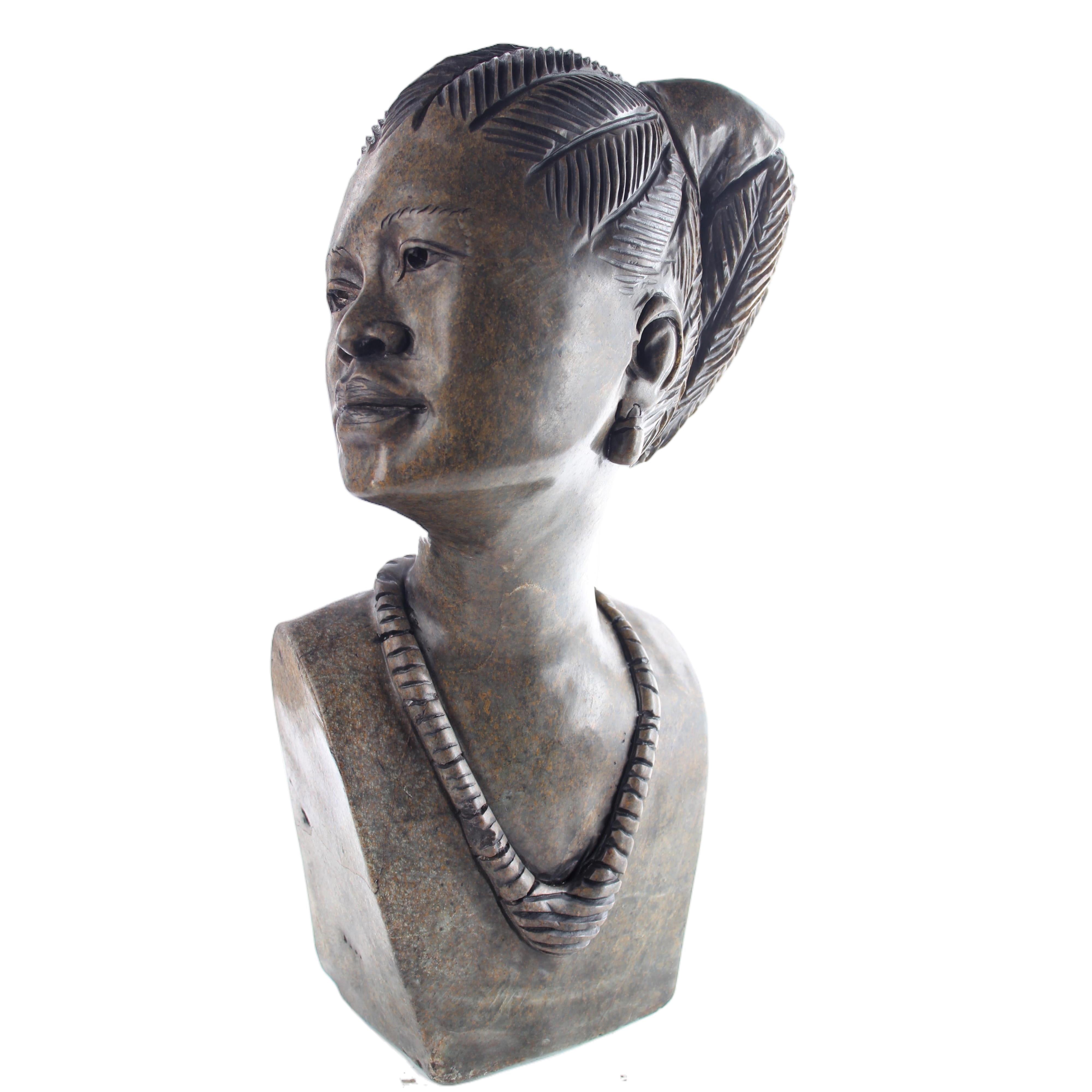 Shona Tribe Serpentine Stone Busts ~17.3" Tall - Busts