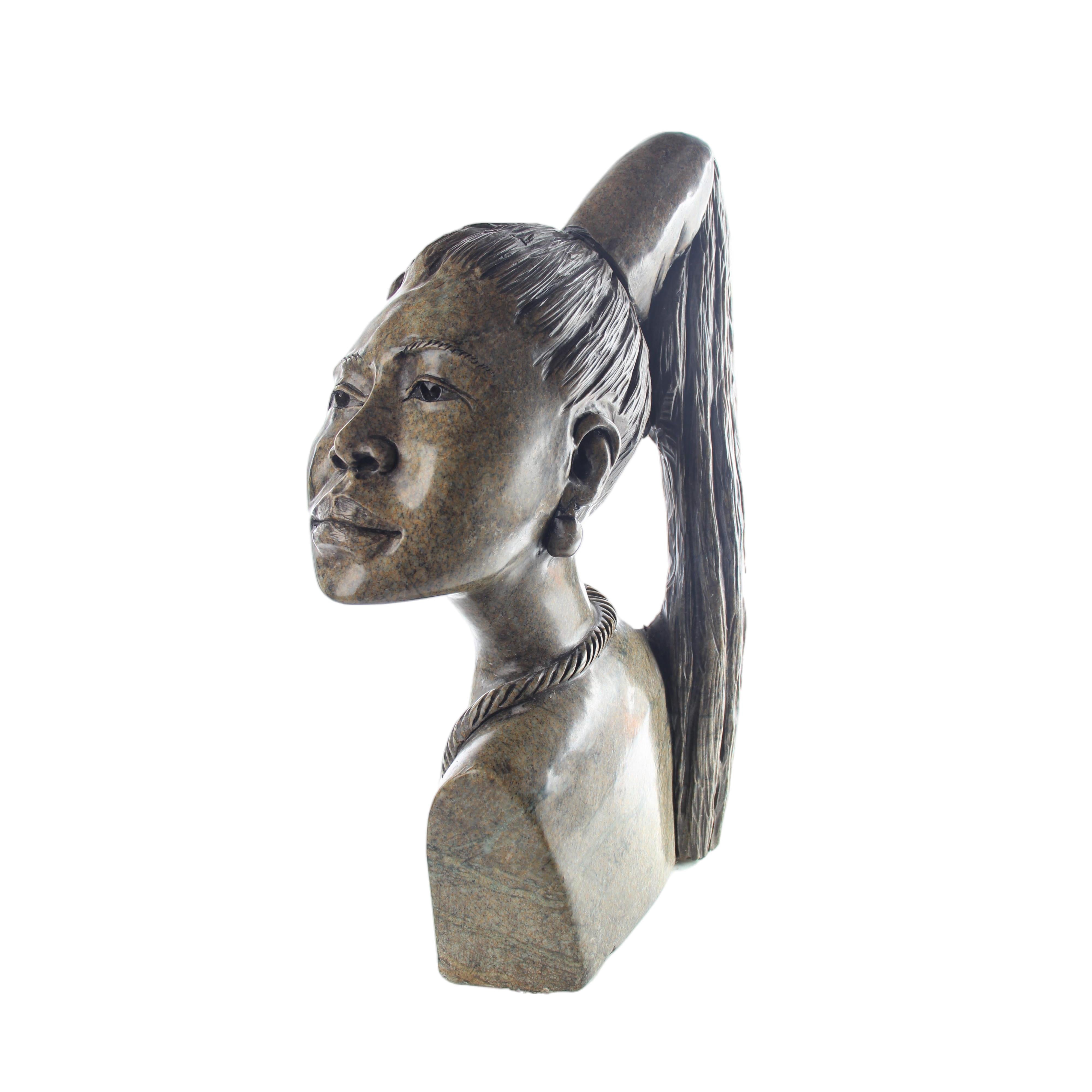 Shona Tribe Serpentine Stone Busts ~19.7" Tall