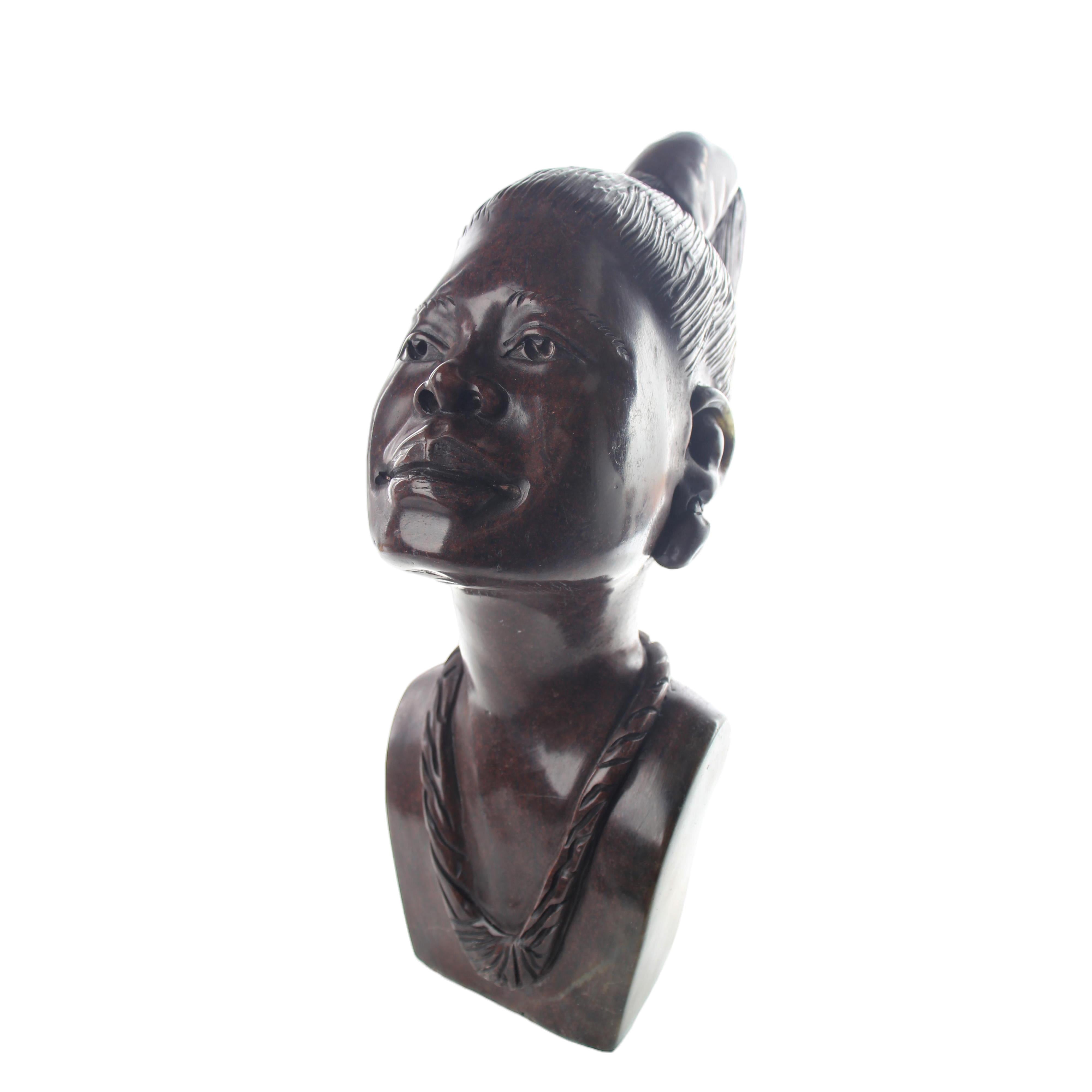 Shona Tribe Serpentine Stone Busts ~14.2" Tall