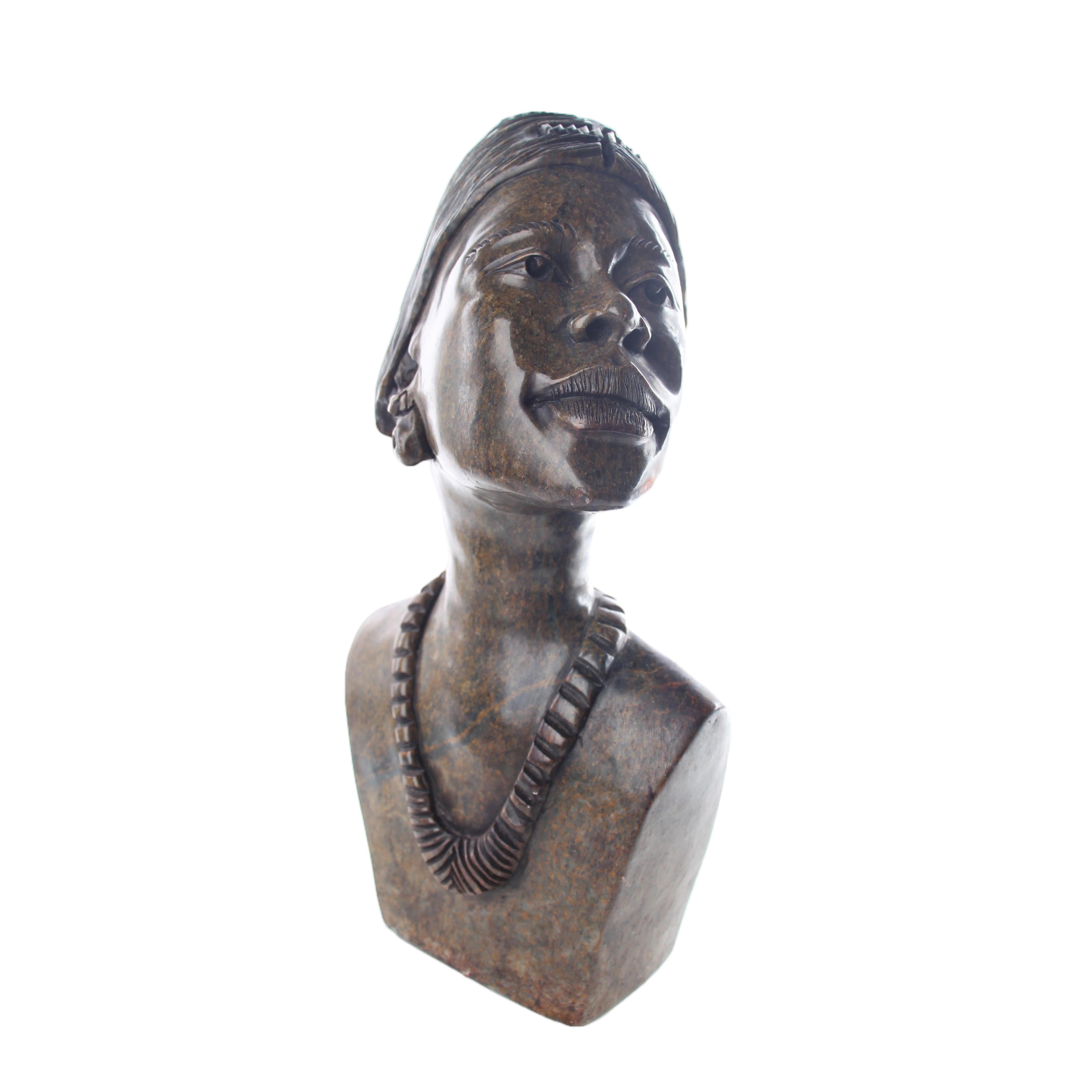 Shona Tribe Serpentine Stone Busts ~14.6" Tall - Sculpture & Statuary