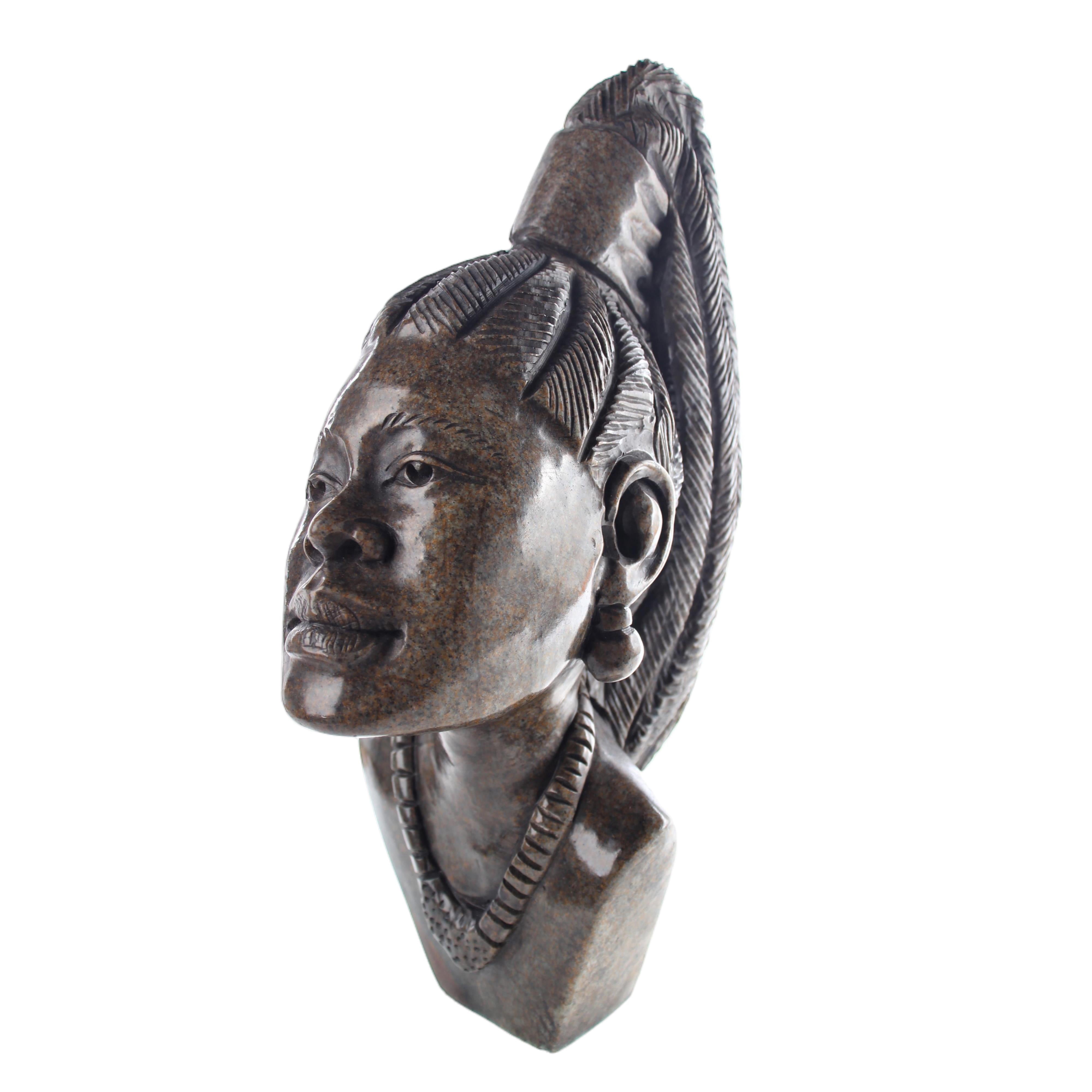 Shona Tribe Serpentine Stone Busts ~14.2" Tall - Sculpture & Statuary