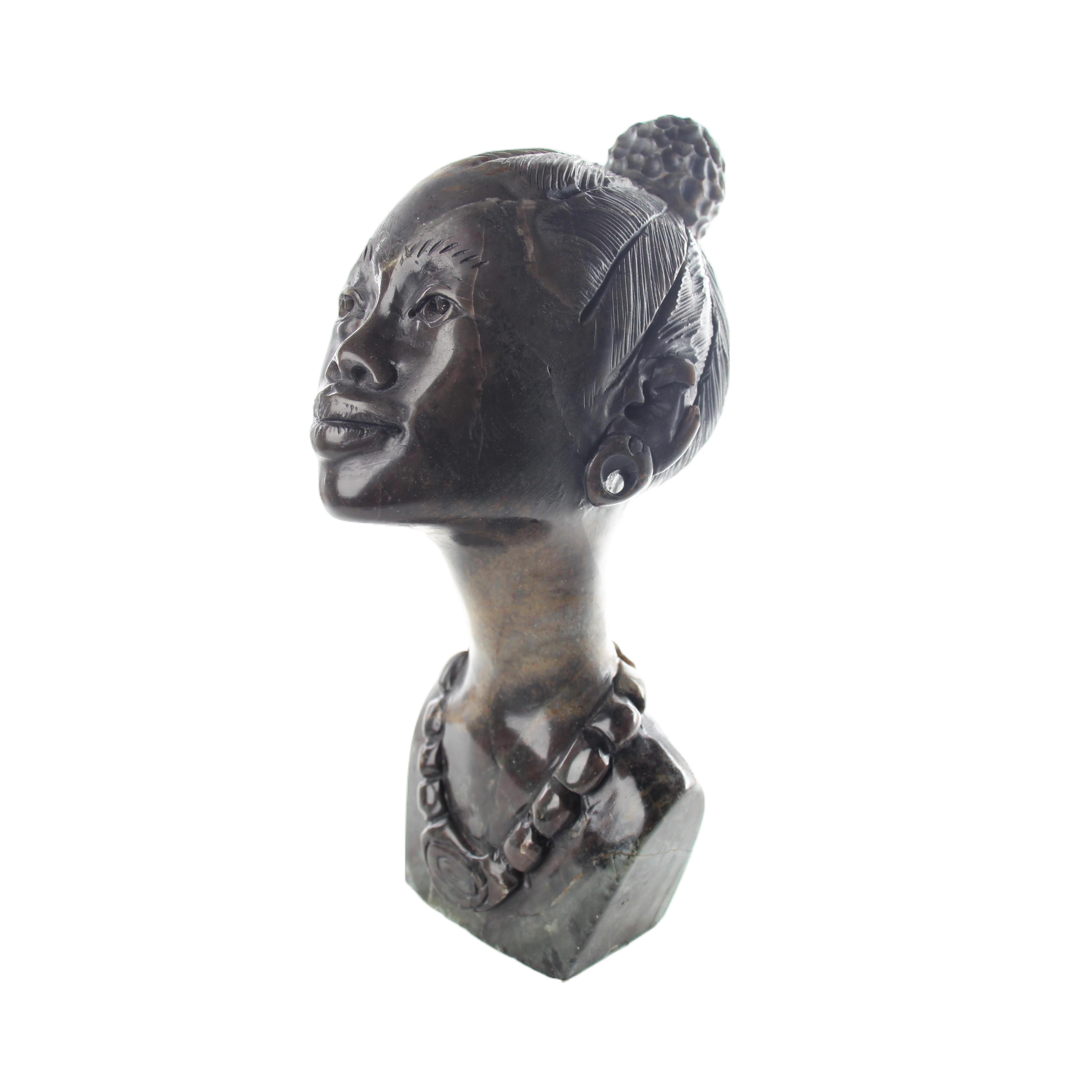 Shona Tribe Serpentine Stone Busts ~9.8" Tall