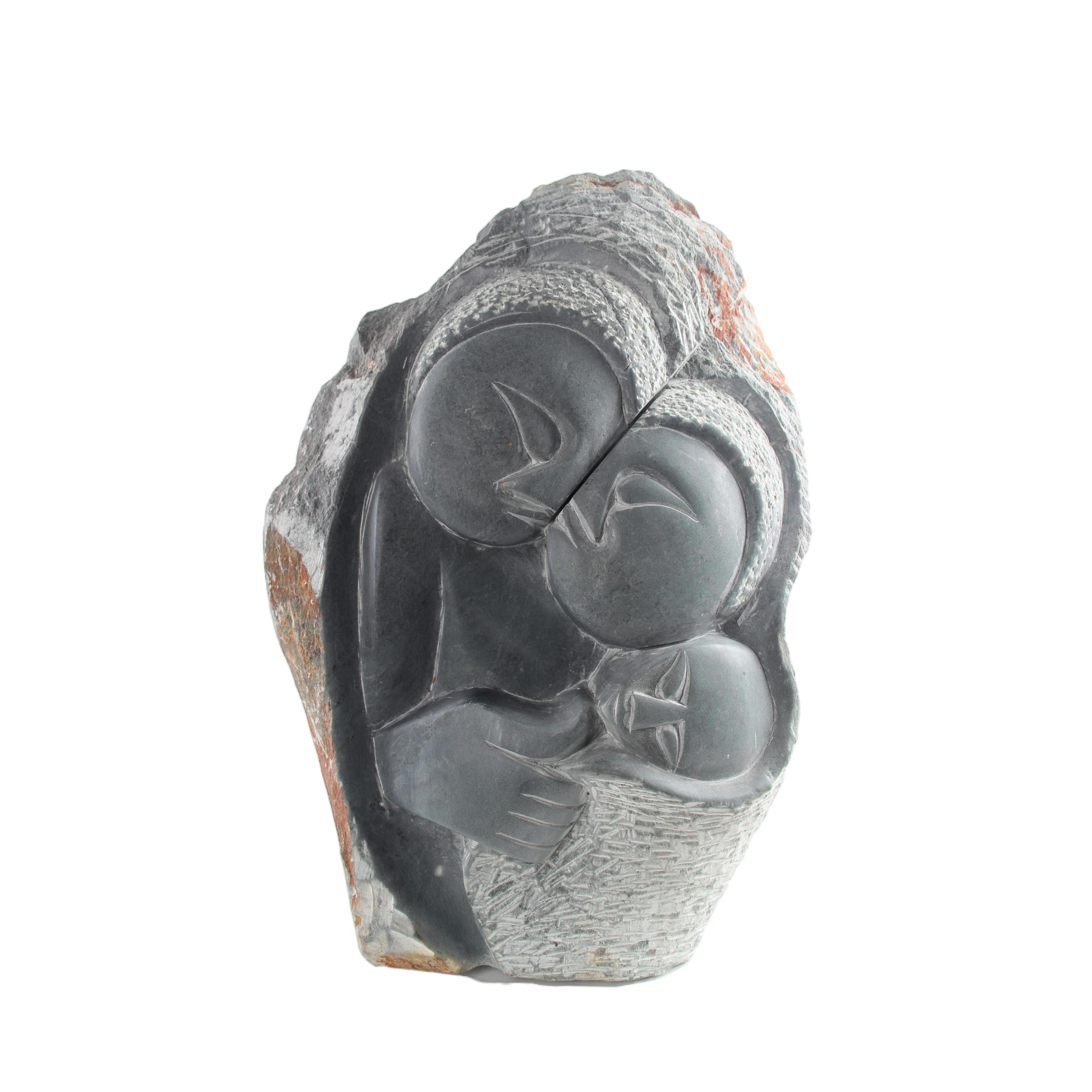 Shona Tribe Serpentine Stone Mother and Children ~13.0" Tall