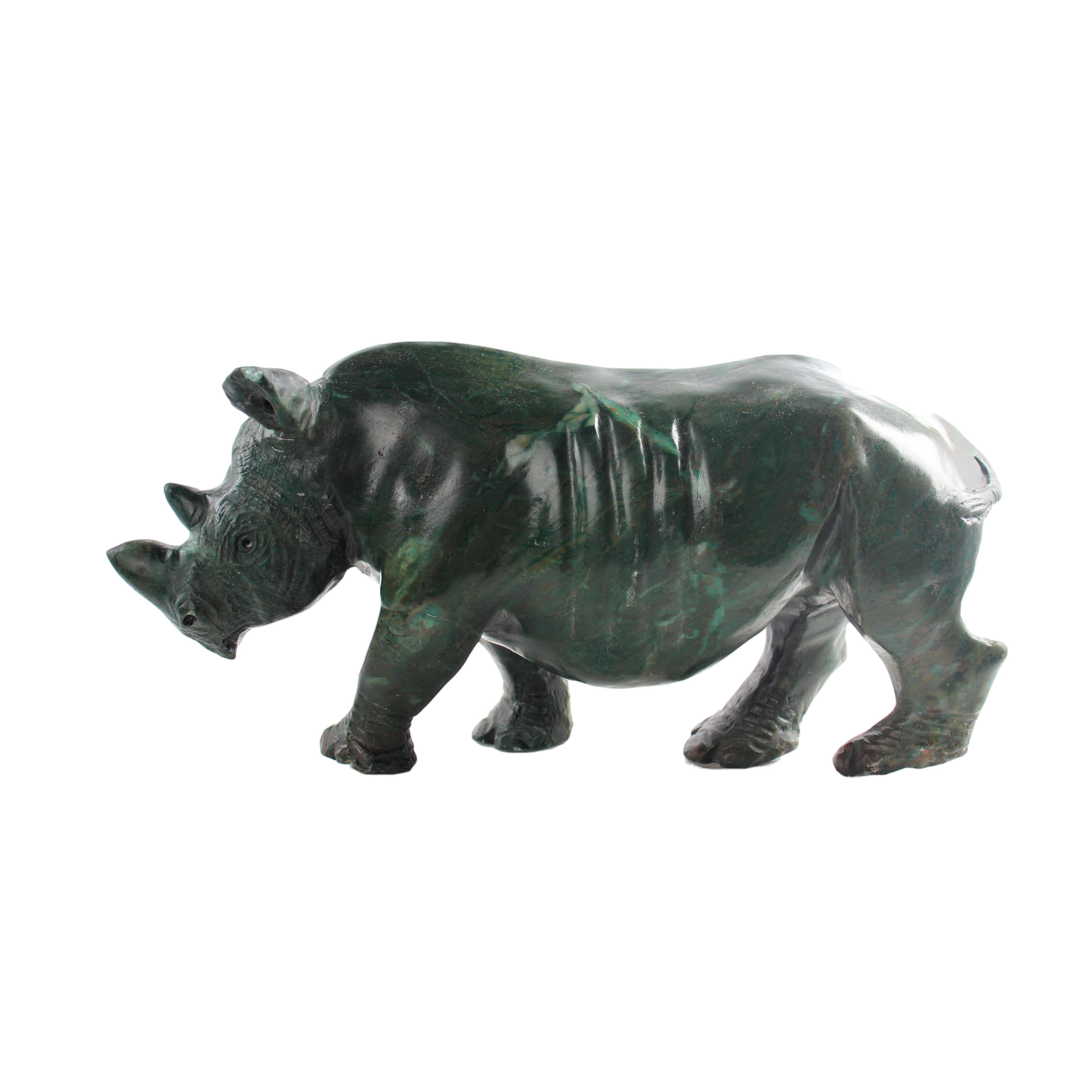 Shona Tribe Verdite Stone Rhino ~6.3" Tall