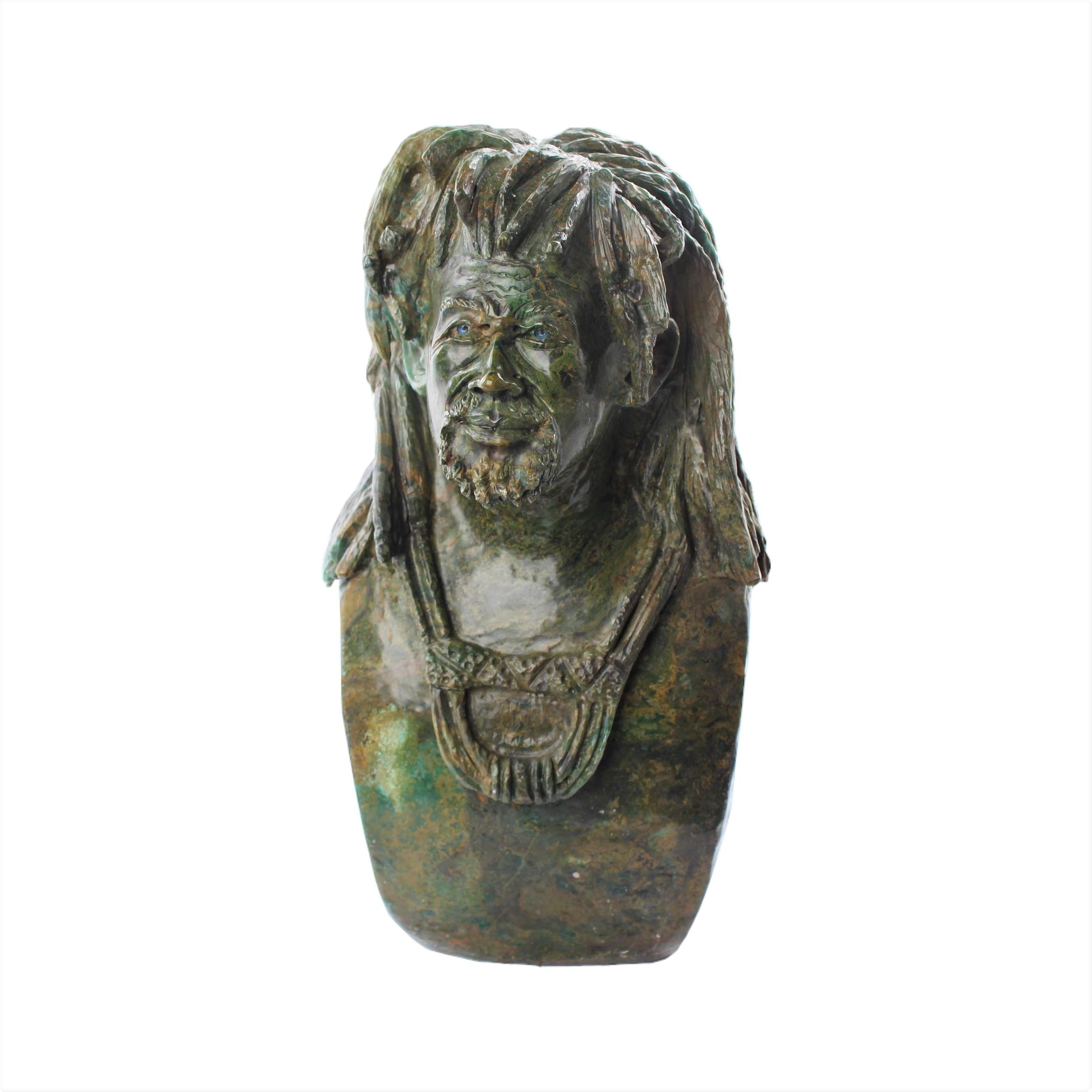 Shona Tribe Verdite Stone Busts ~20.5" Tall