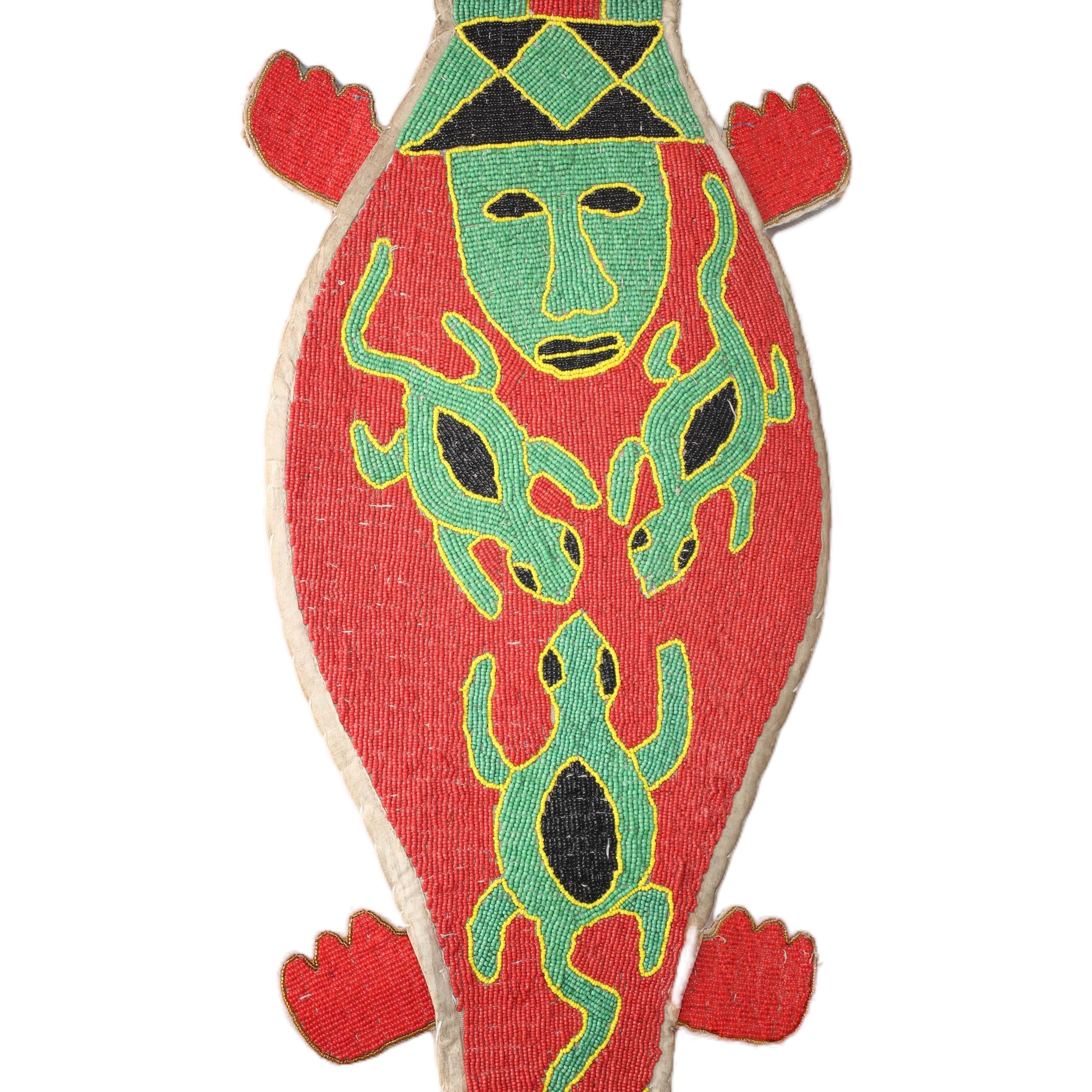 Yoruba Tribe Lizard ~50.4" Tall - Beaded Artifact