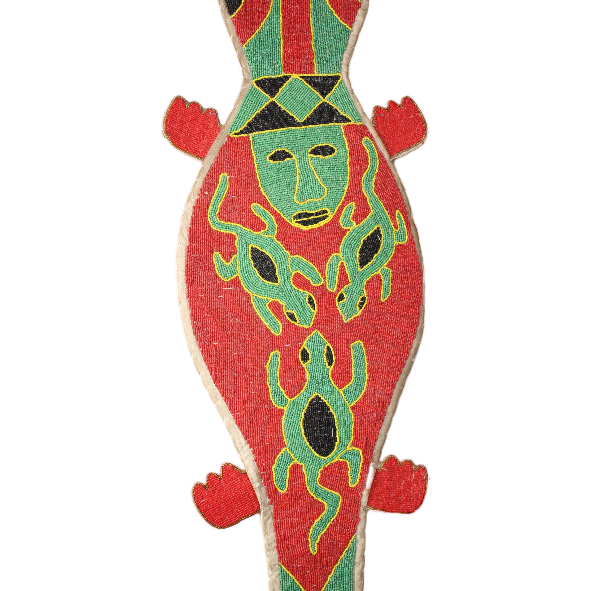 Yoruba Tribe Lizard ~50.4" Tall - Beaded Artifact