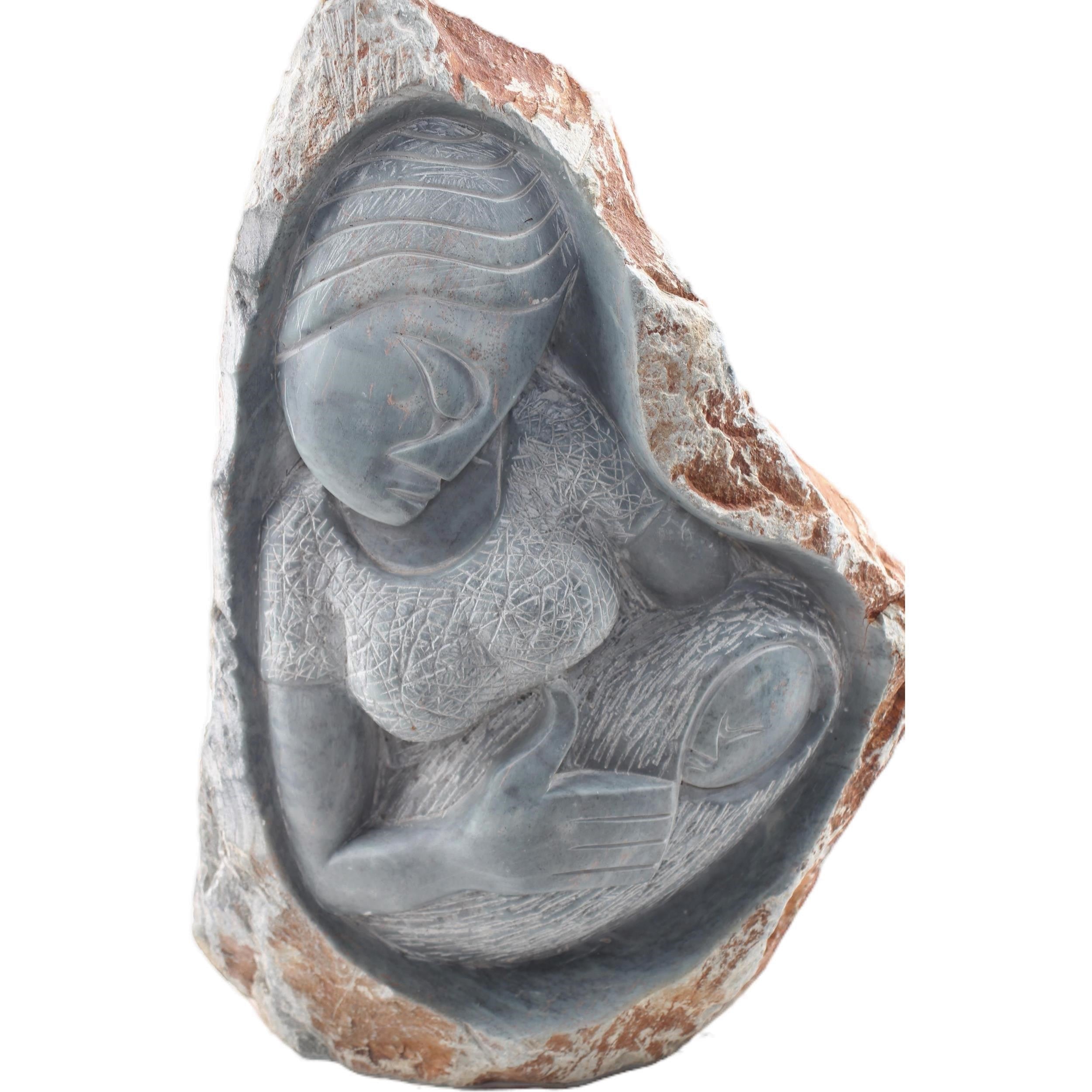 Shona Tribe Serpentine Stone Mother and Child ~16.9" Tall - Mother and Child