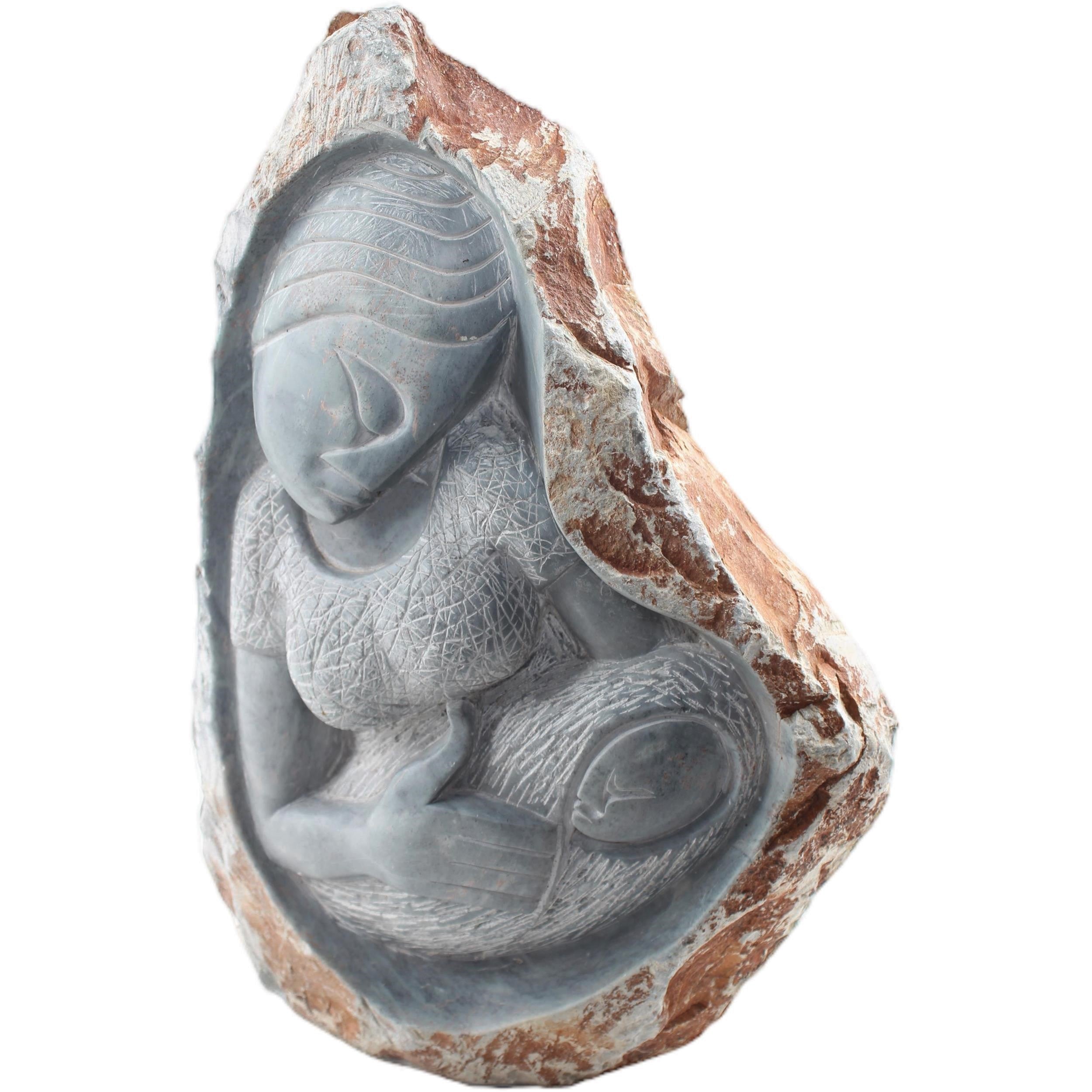 Shona Tribe Serpentine Stone Mother and Child ~16.9" Tall - Mother and Child