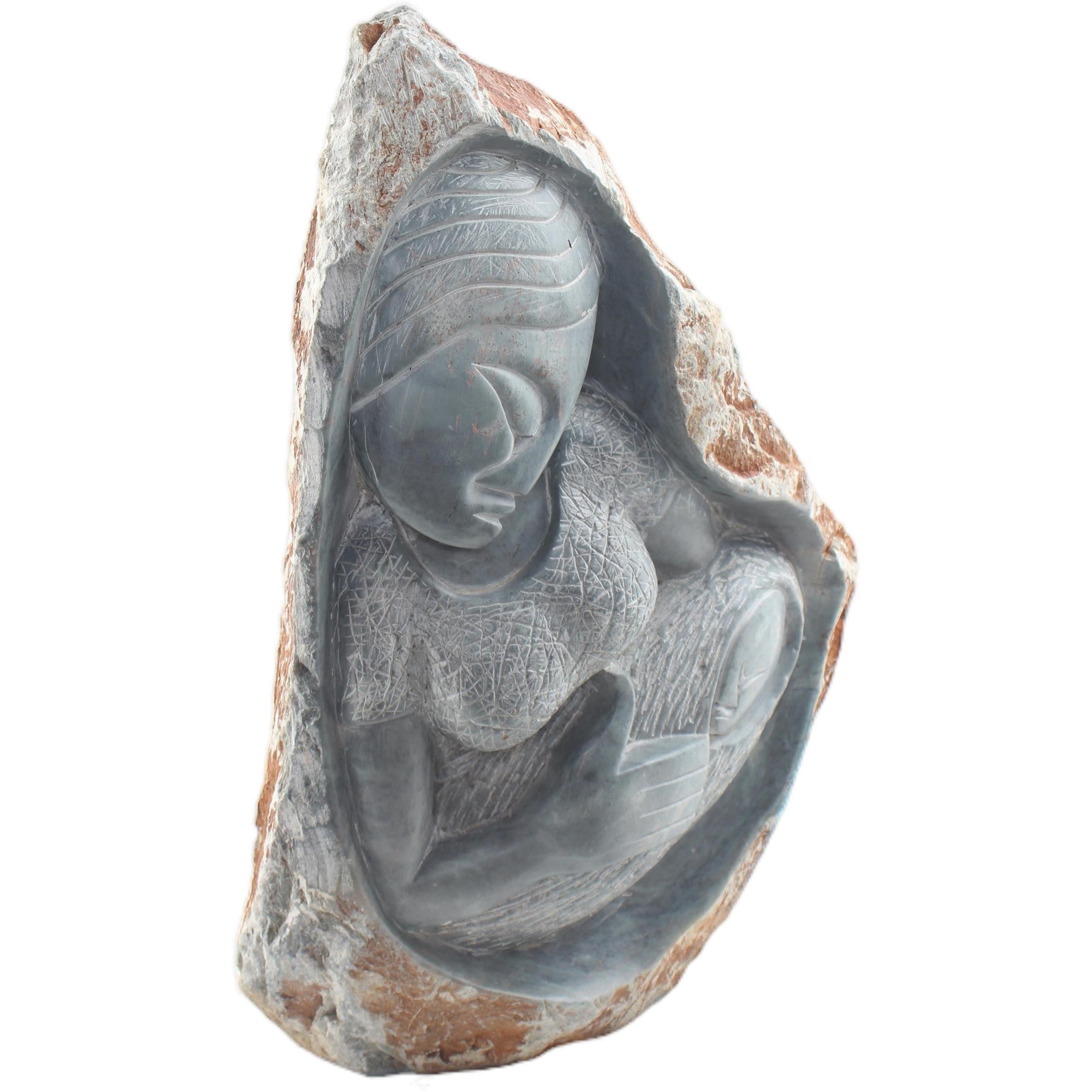 Shona Tribe Serpentine Stone Mother and Child ~16.9" Tall - Mother and Child