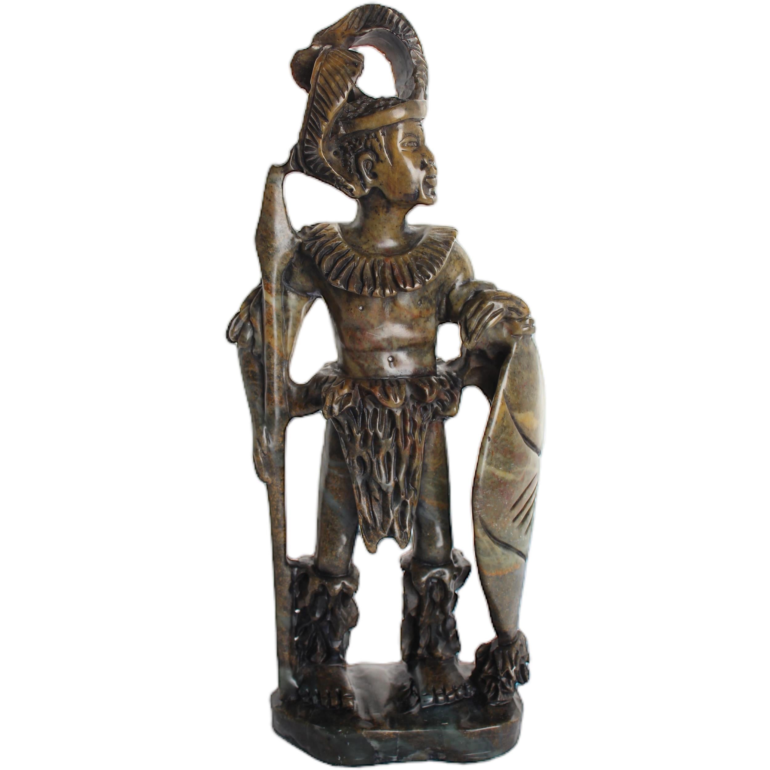 Shona Tribe Serpentine Stone Warrior Figure ~12.2" Tall