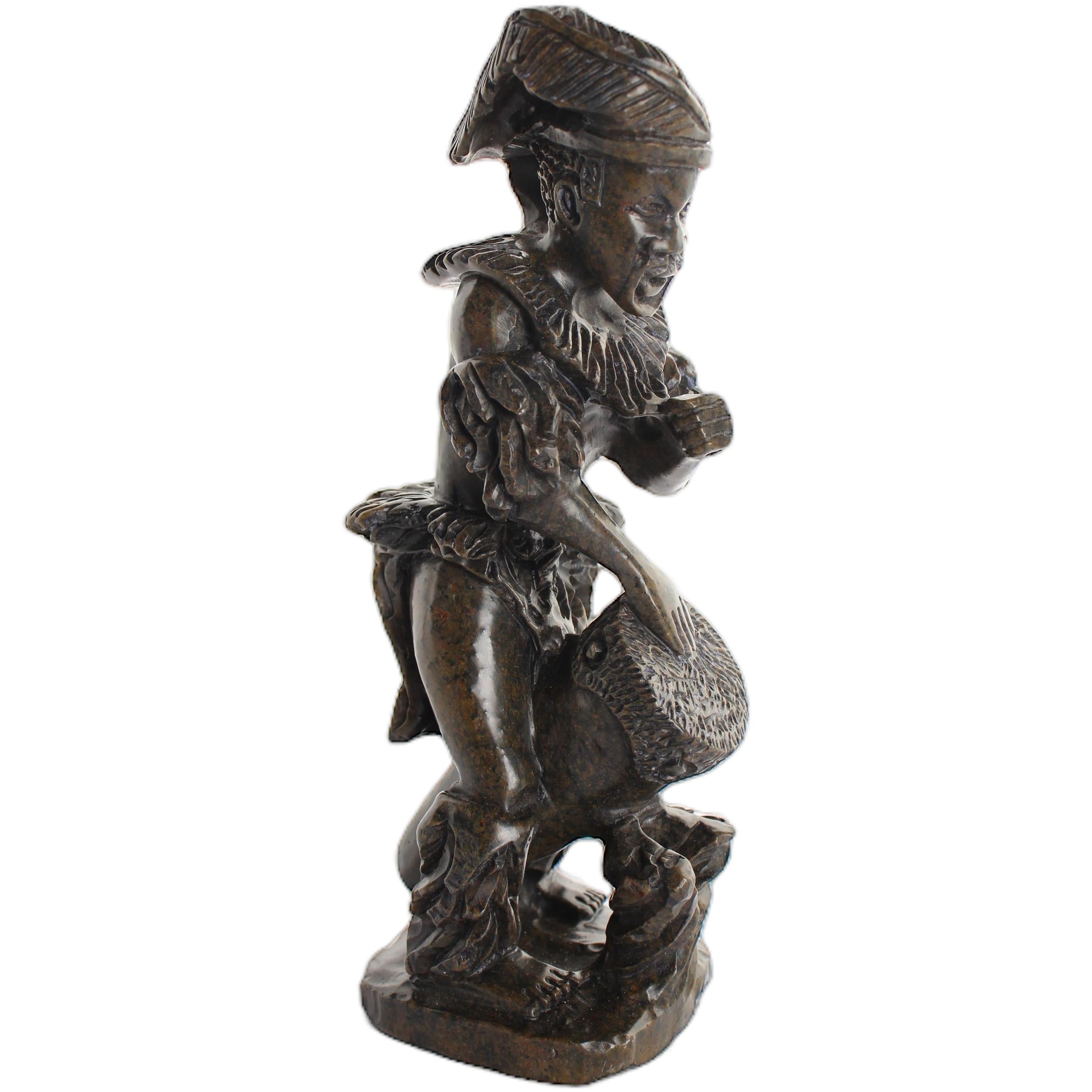 Shona Tribe Serpentine Stone Warrior Figure ~10.2" Tall