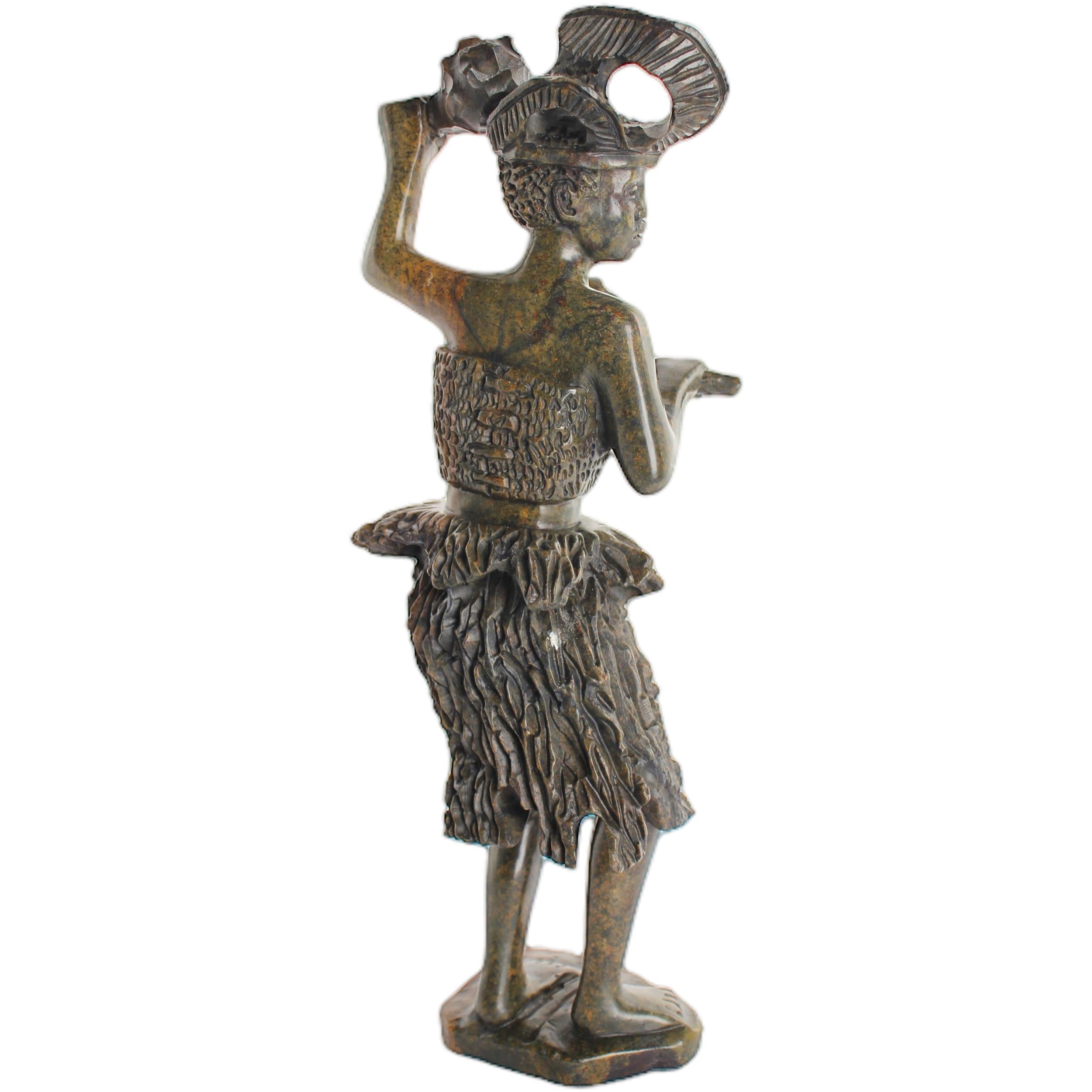 Shona Tribe Serpentine Stone Warrior Figure ~12.6" Tall