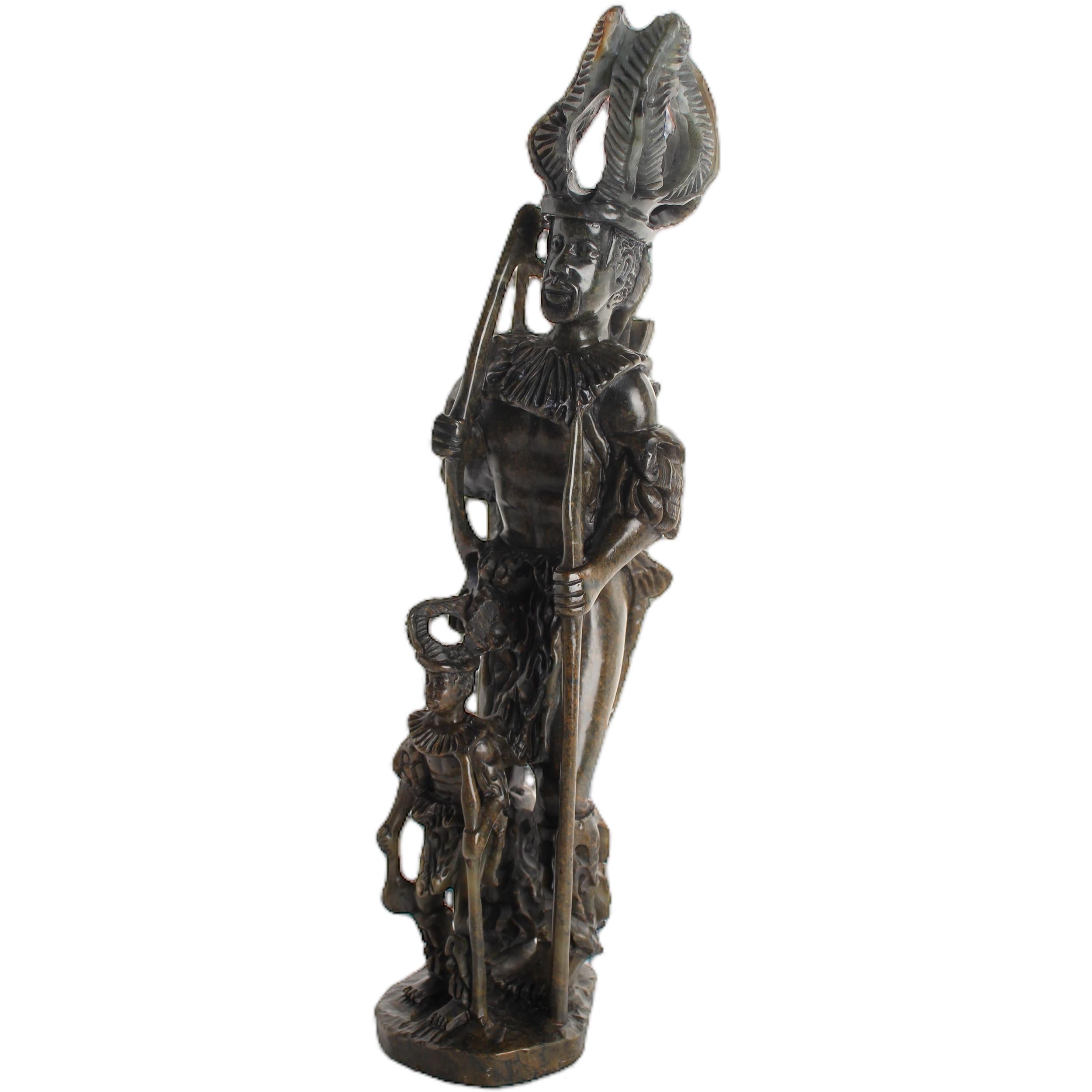 Shona Tribe Serpentine Stone Warrior Figure ~15.7" Tall - Warrior Figure