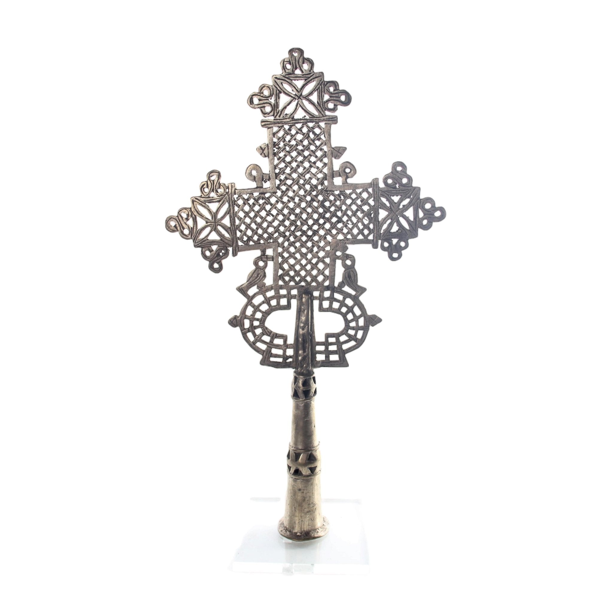 Amhara Tribe Silver Ethiopian Crosses ~18.1" Tall - African Angel Art - Silver Ethiopian Crosses