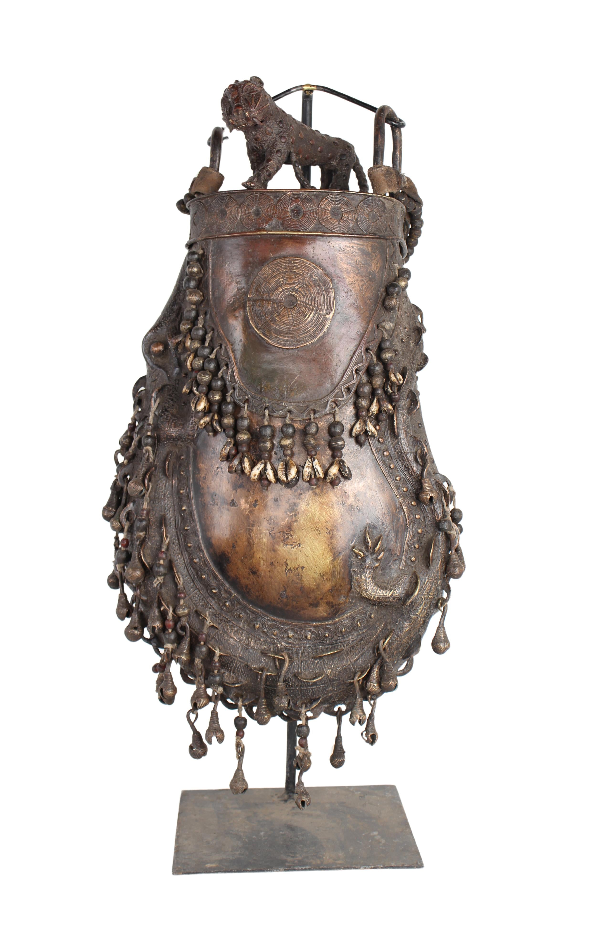 Yoruba Tribe Benin Bronze Medicine Pouch ~31.5" Tall (New 2024)